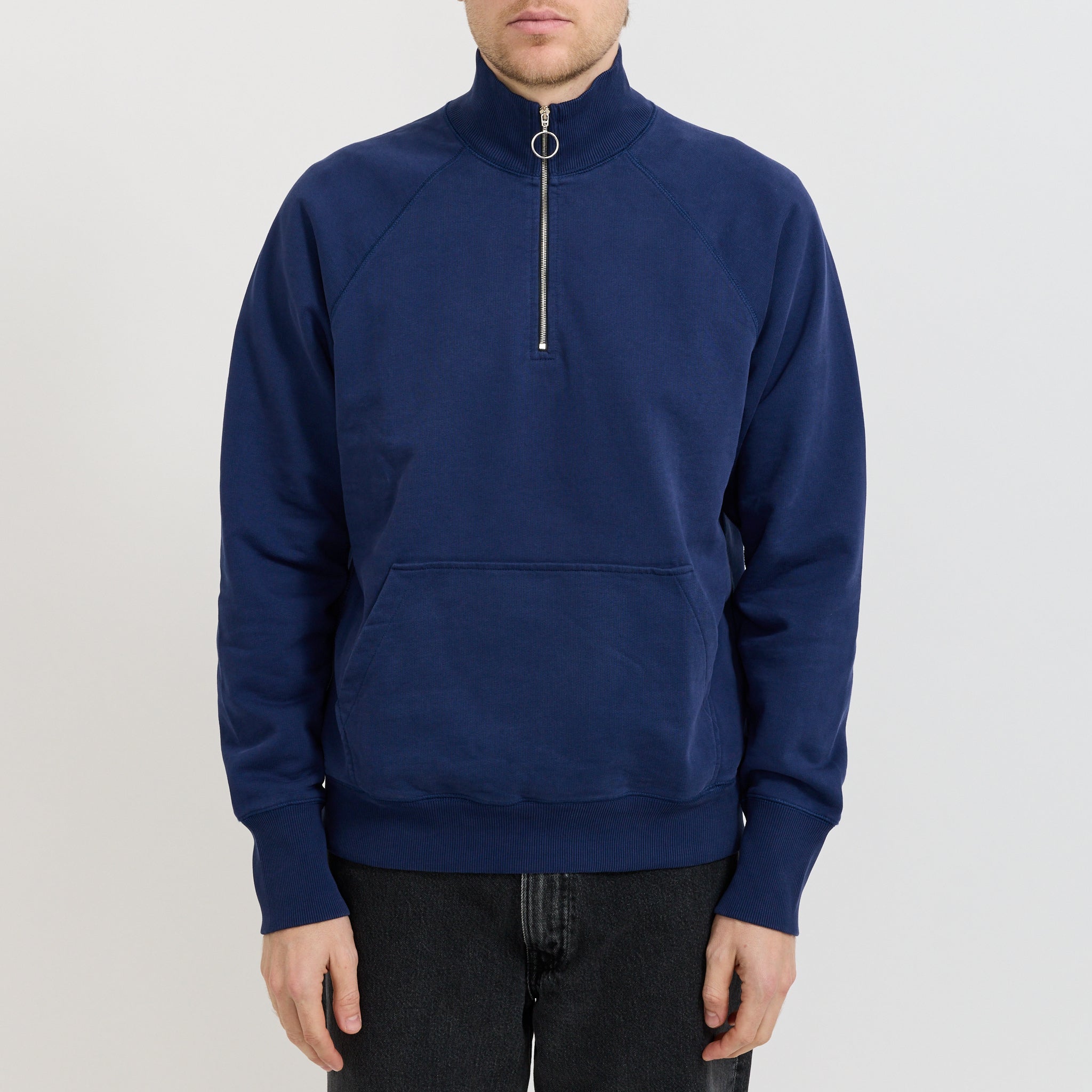 L/S Cotton Quarter Zip Sweatshirt Light Navy