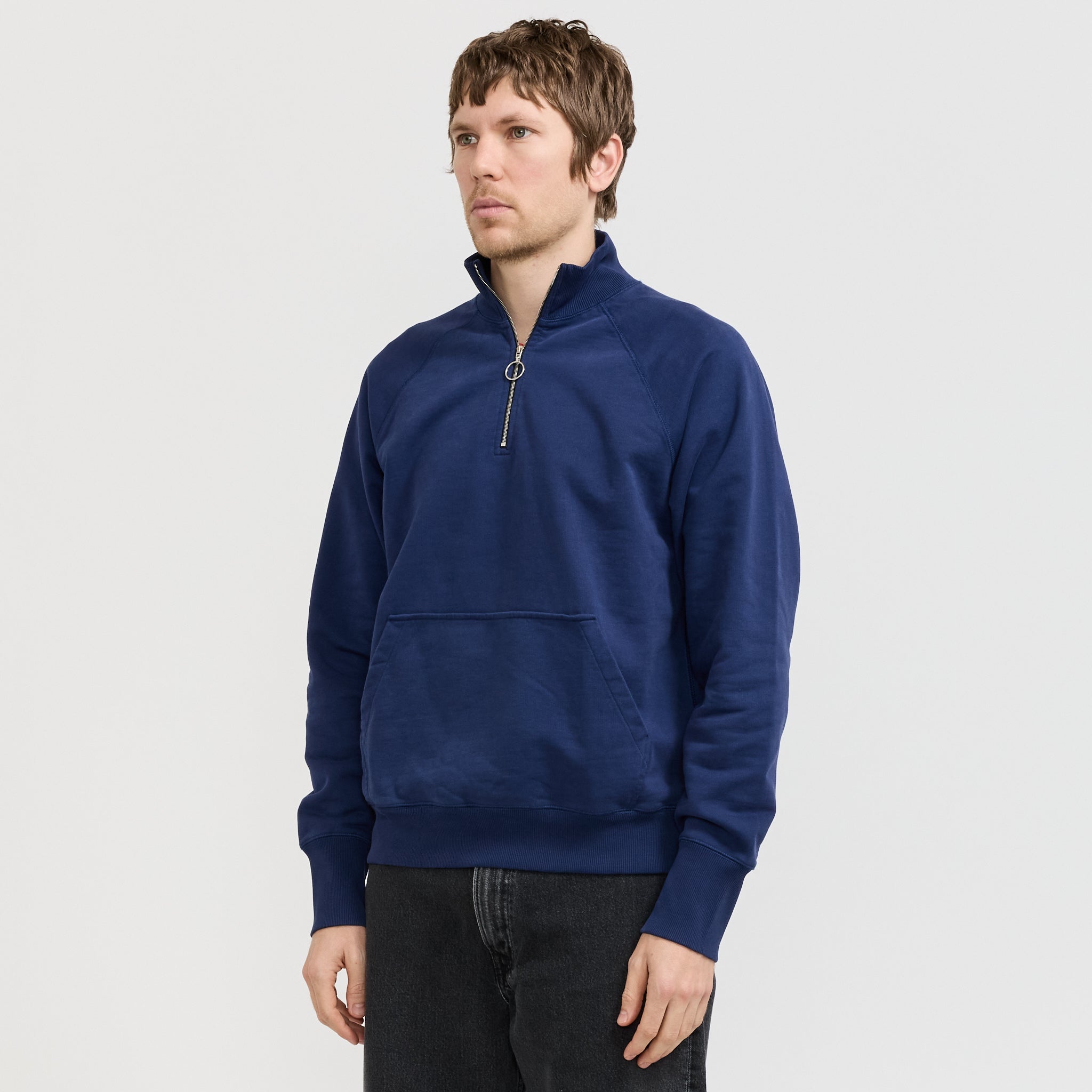 L/S Cotton Quarter Zip Sweatshirt Light Navy