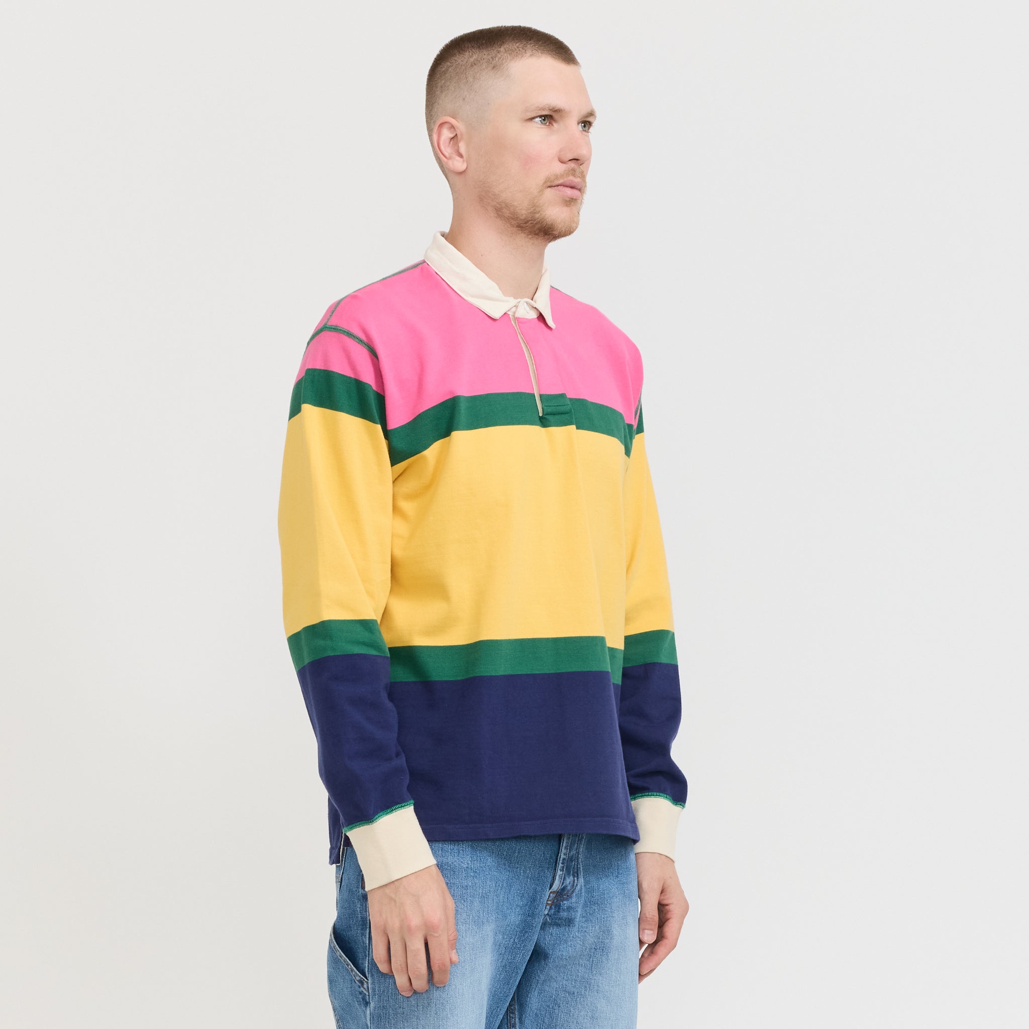 Multi Panels Rugby Shirt Pink/Green/Yellow/Navy