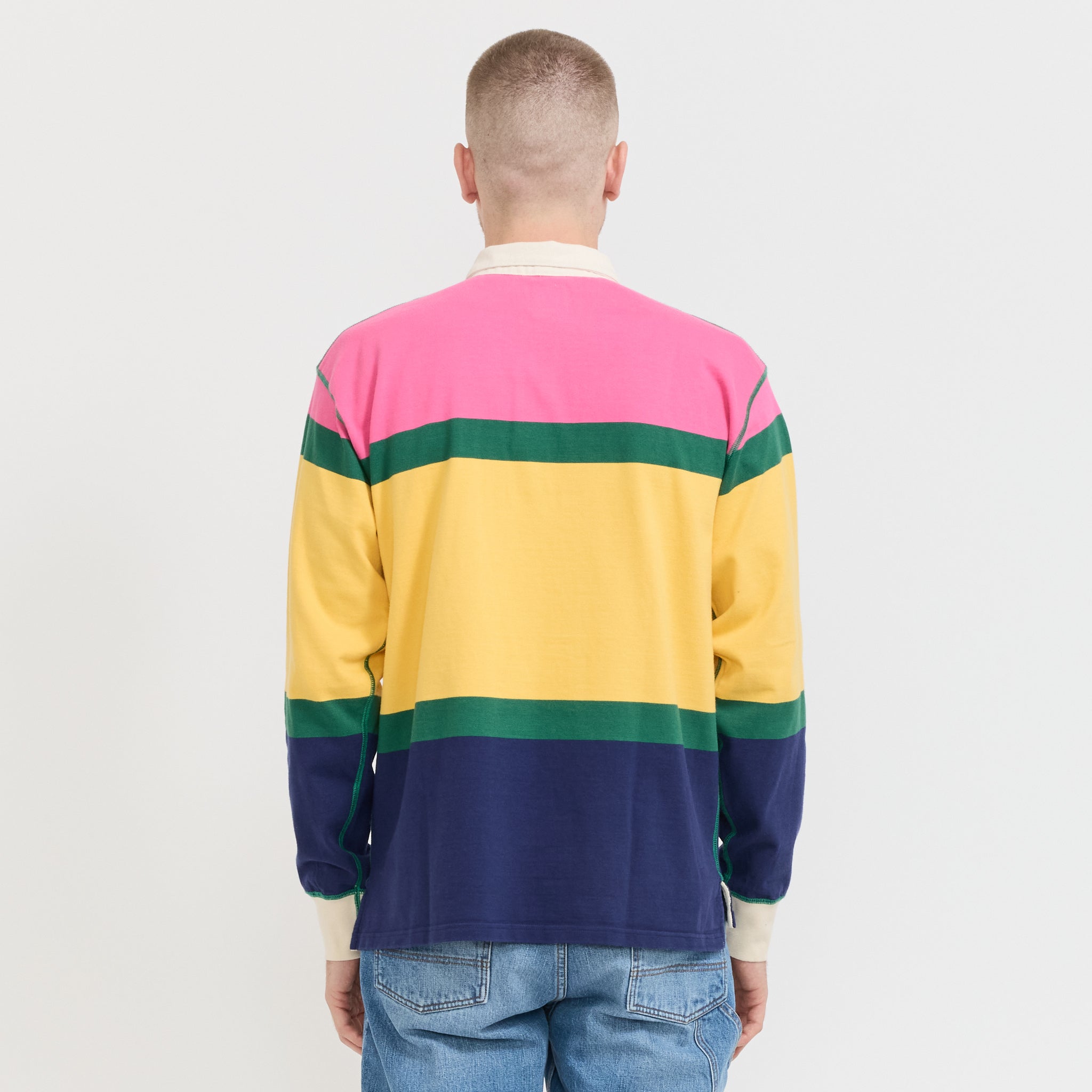 Multi Panels Rugby Shirt Pink/Green/Yellow/Navy