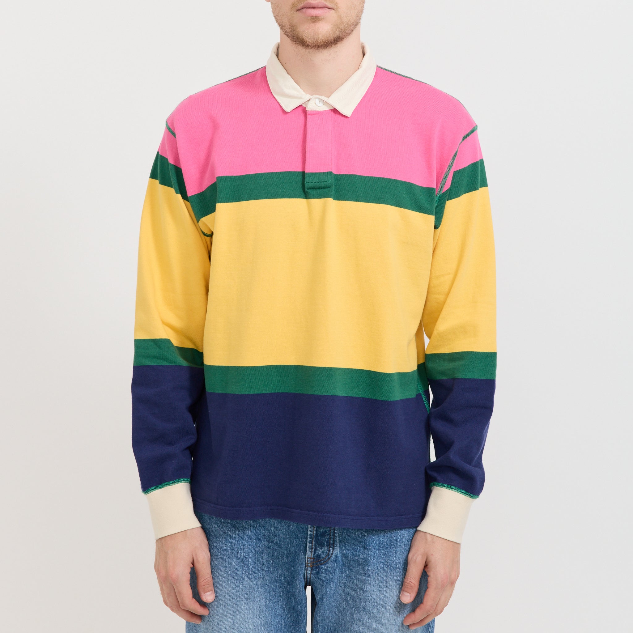 Multi Panels Rugby Shirt Pink/Green/Yellow/Navy