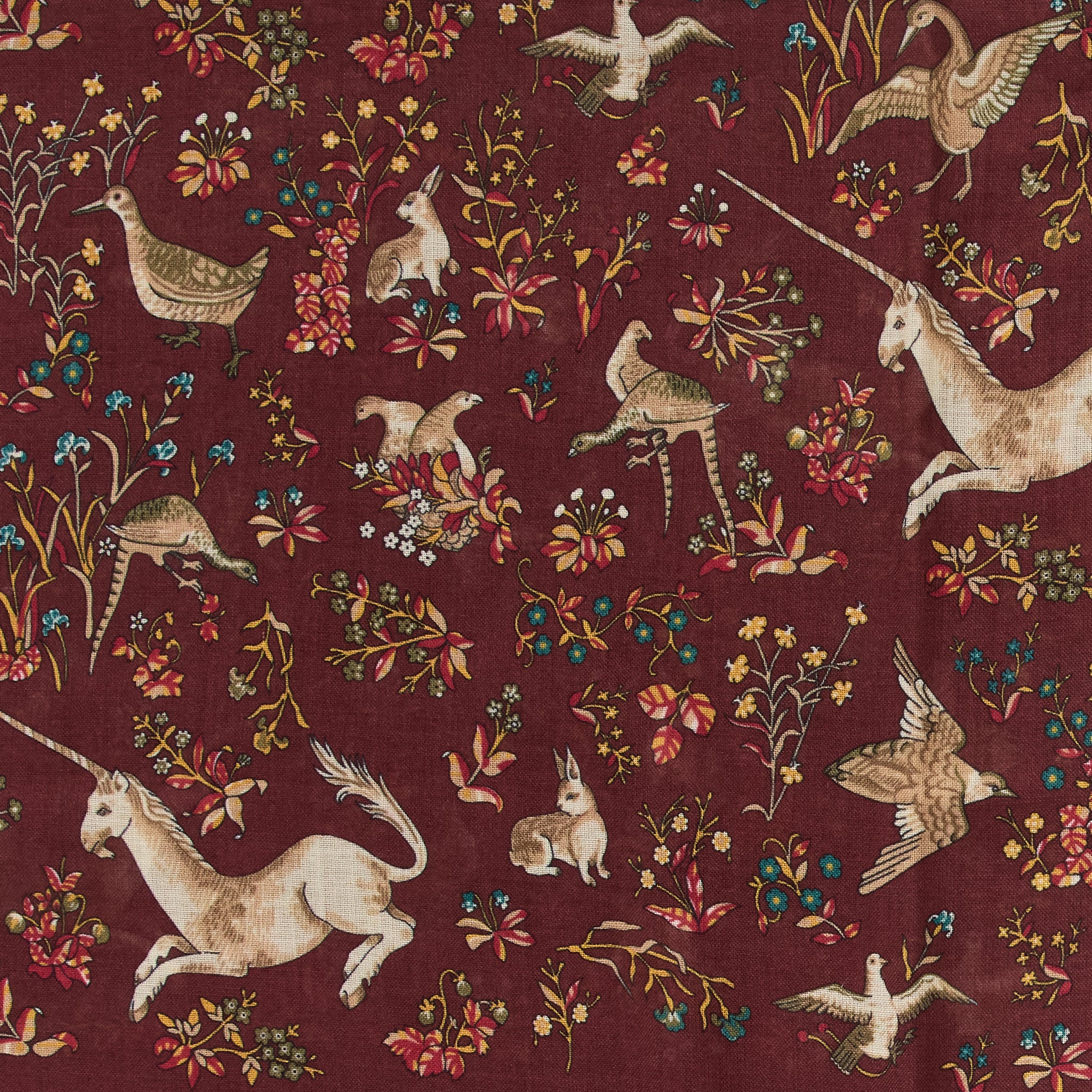 Unicorn Print Wool Silk Scarf Burgundy
