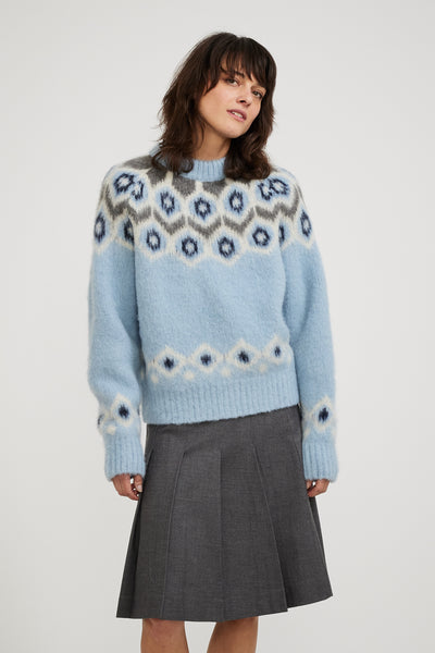 Dunst | Baby Alpaca Fair Isle Sweater Soft Blue | Maplestore