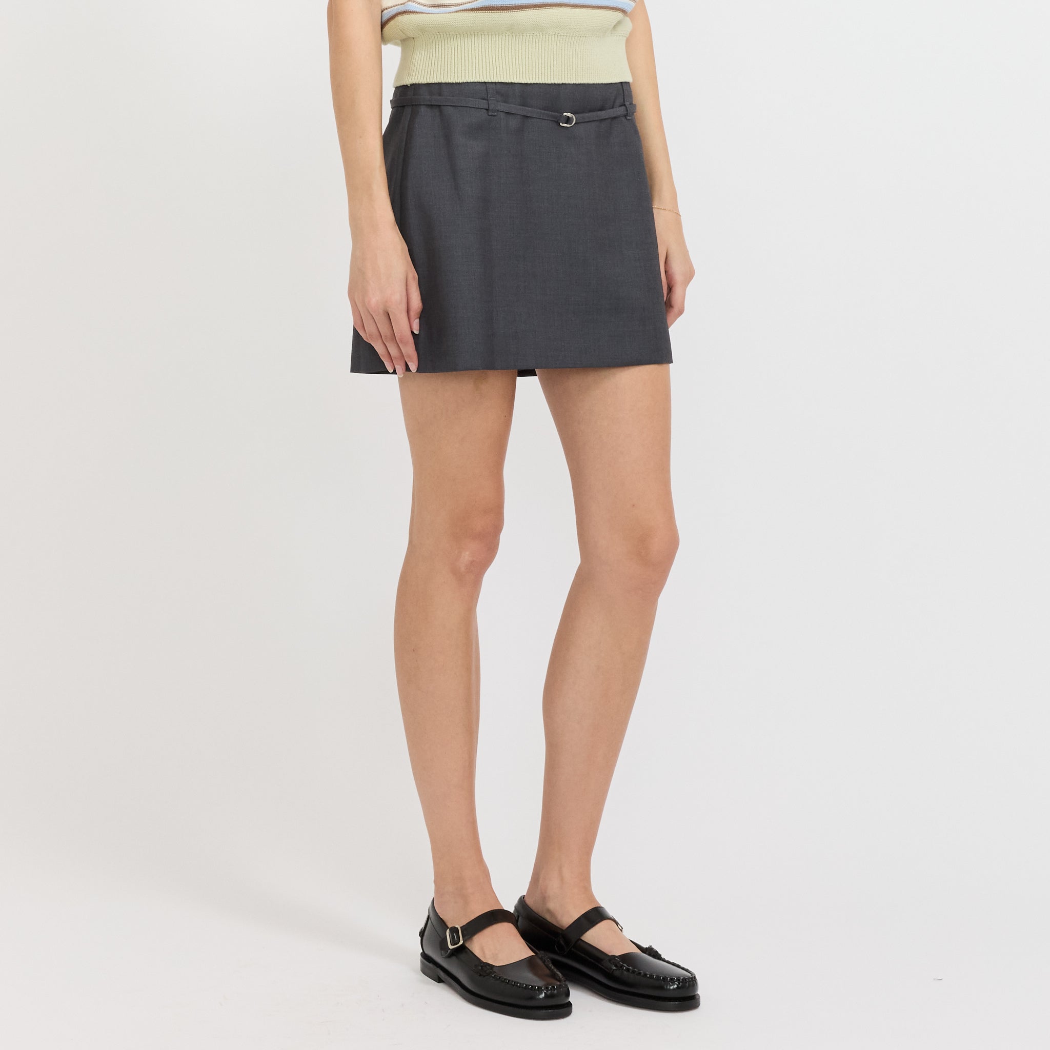 Belted Mini Skirt Charcoal Grey