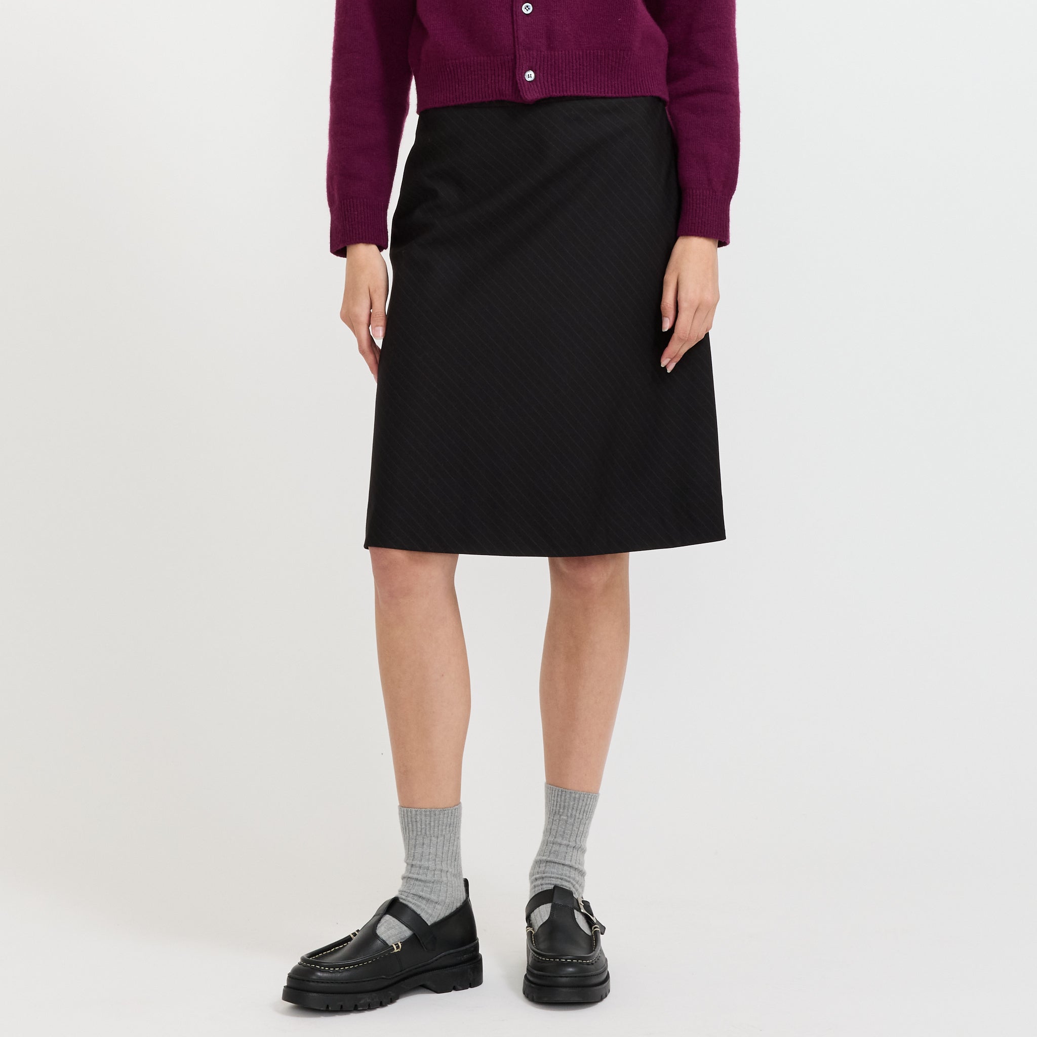 Bias Midi Striped Skirt Black Stripe