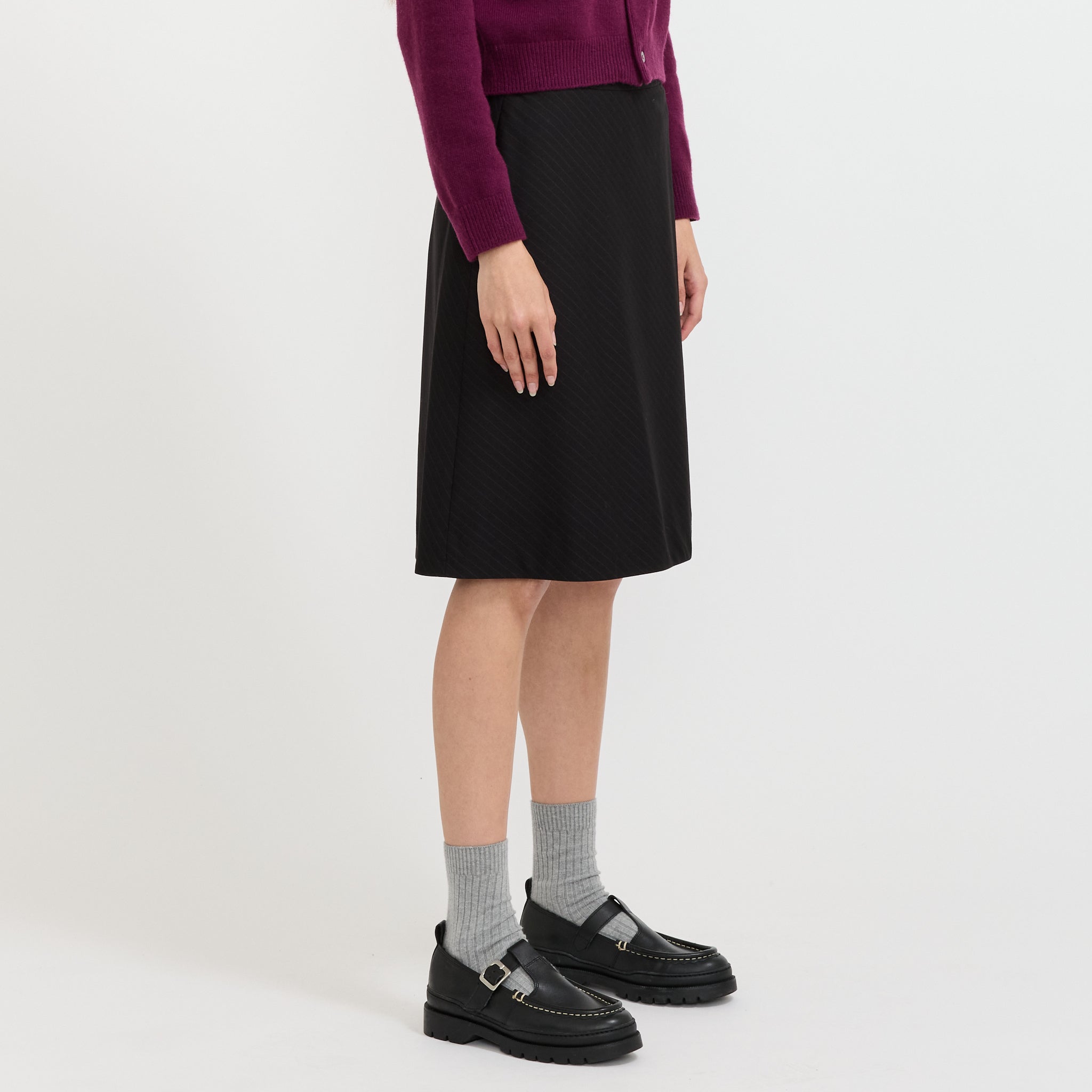 Bias Midi Striped Skirt Black Stripe