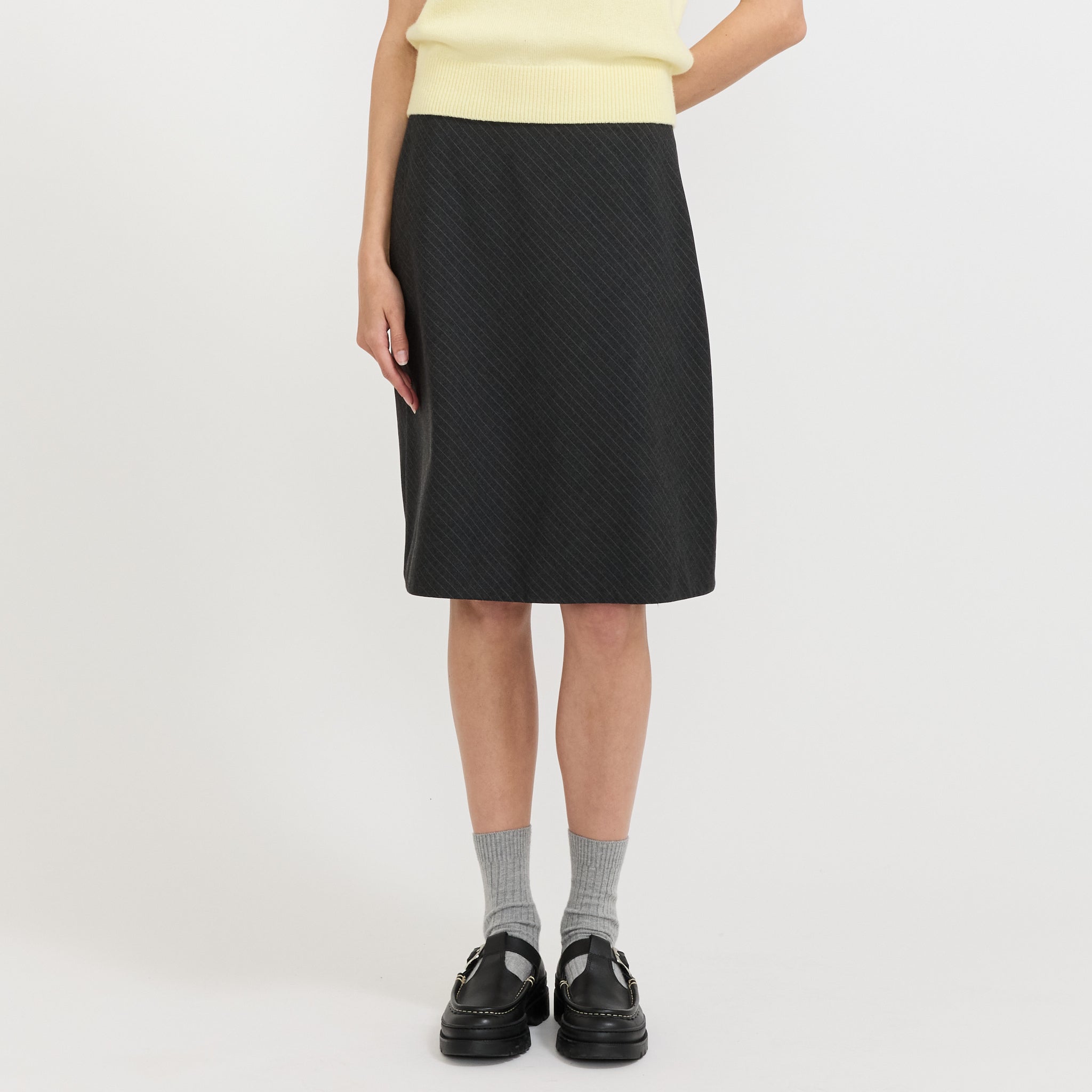 Bias Midi Striped Skirt Charcoal Grey Stripe