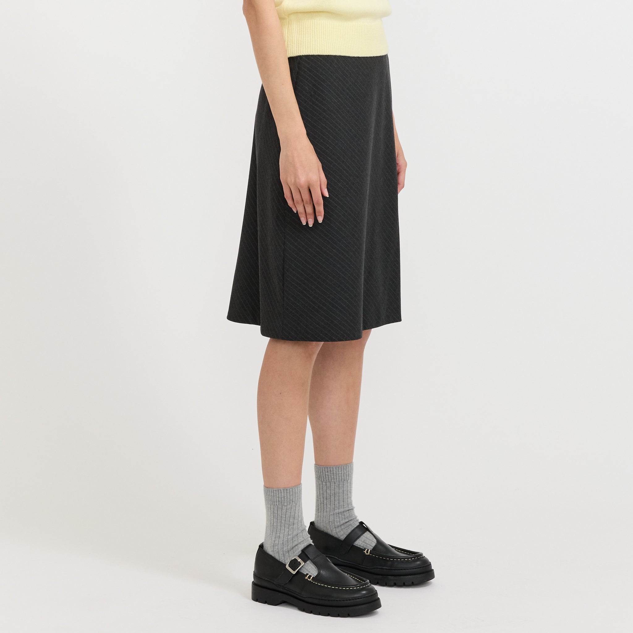 Bias Midi Striped Skirt Charcoal Grey Stripe