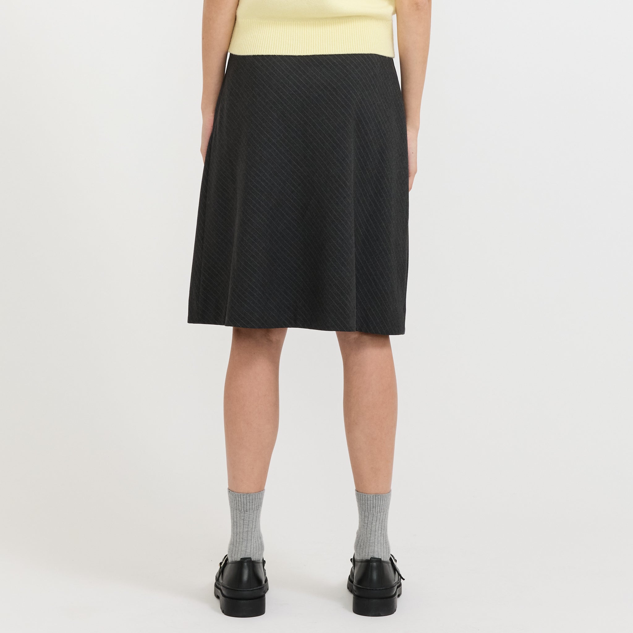 Bias Midi Striped Skirt Charcoal Grey Stripe