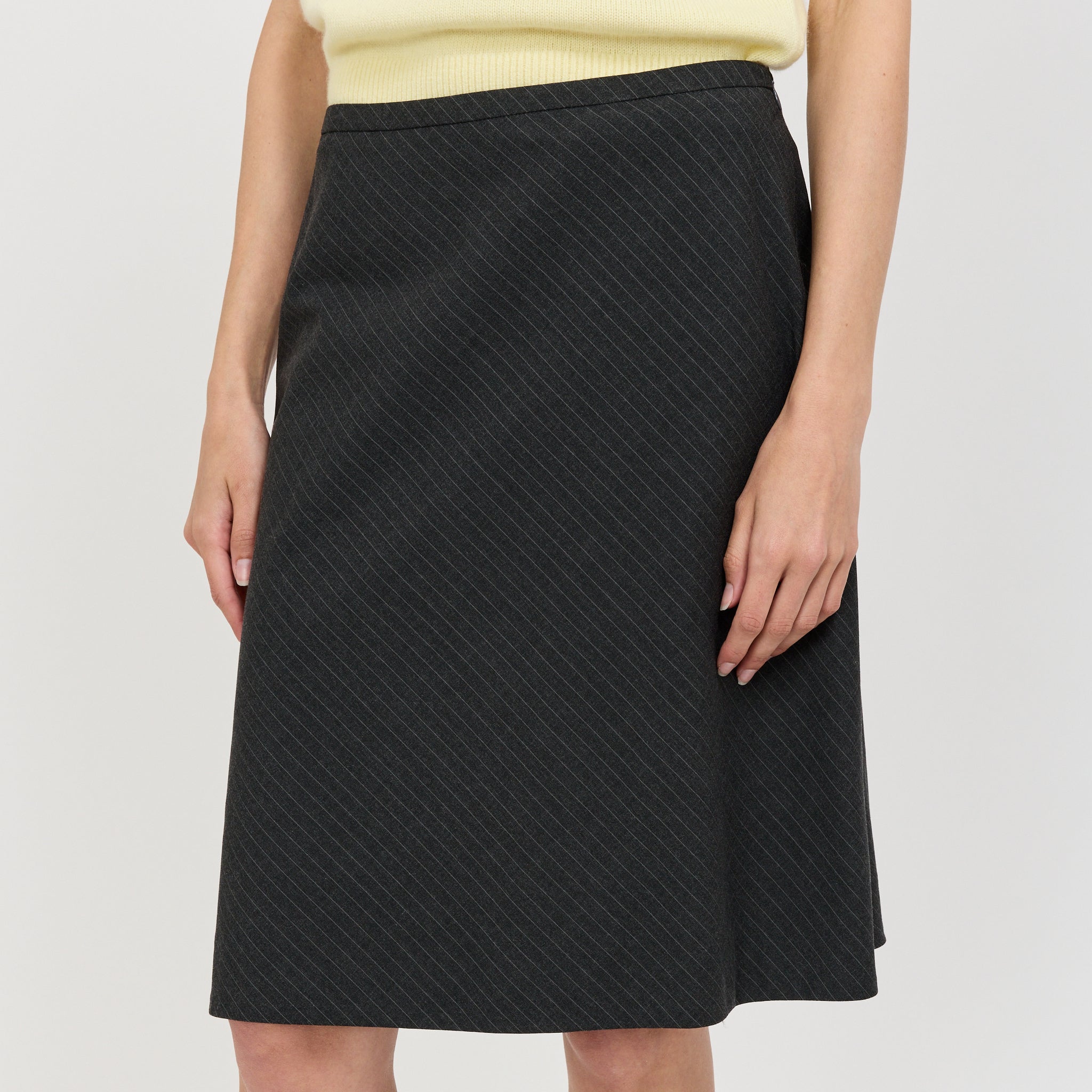 Bias Midi Striped Skirt Charcoal Grey Stripe