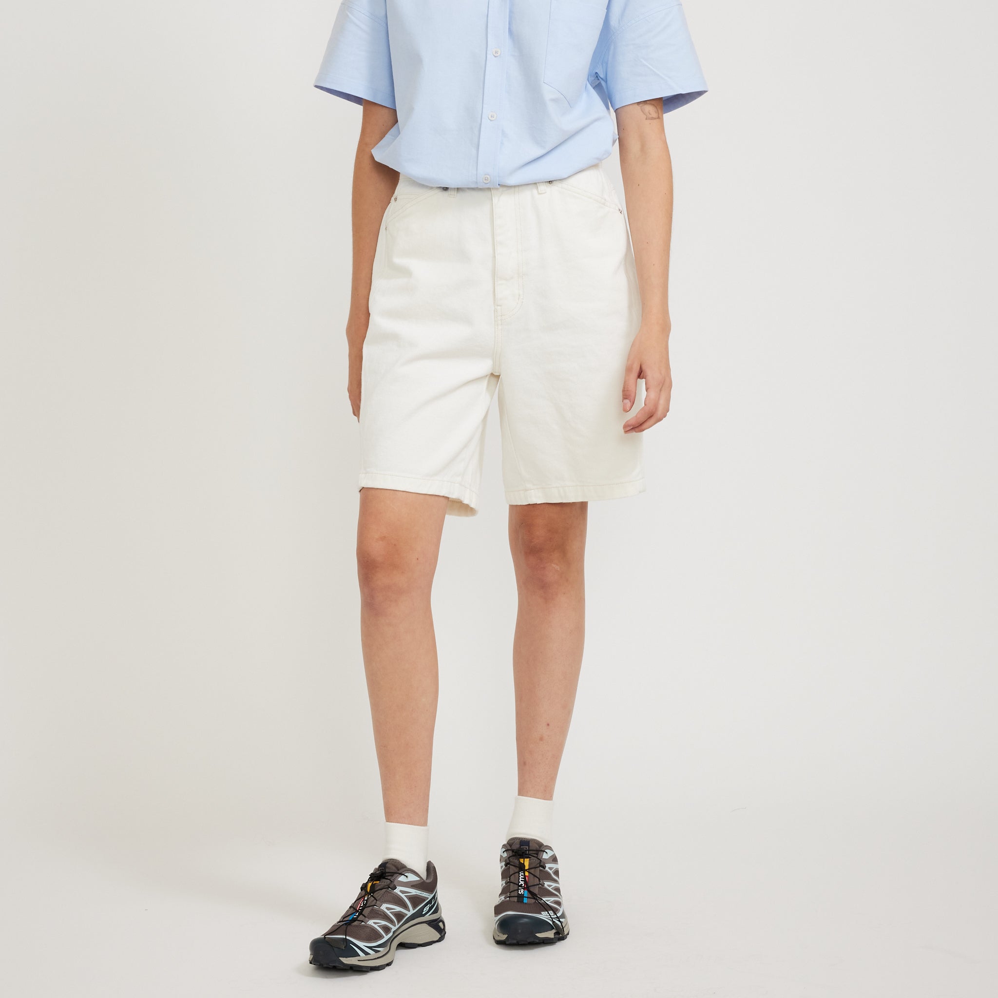 Wide Carpenter Denim Shorts Off White