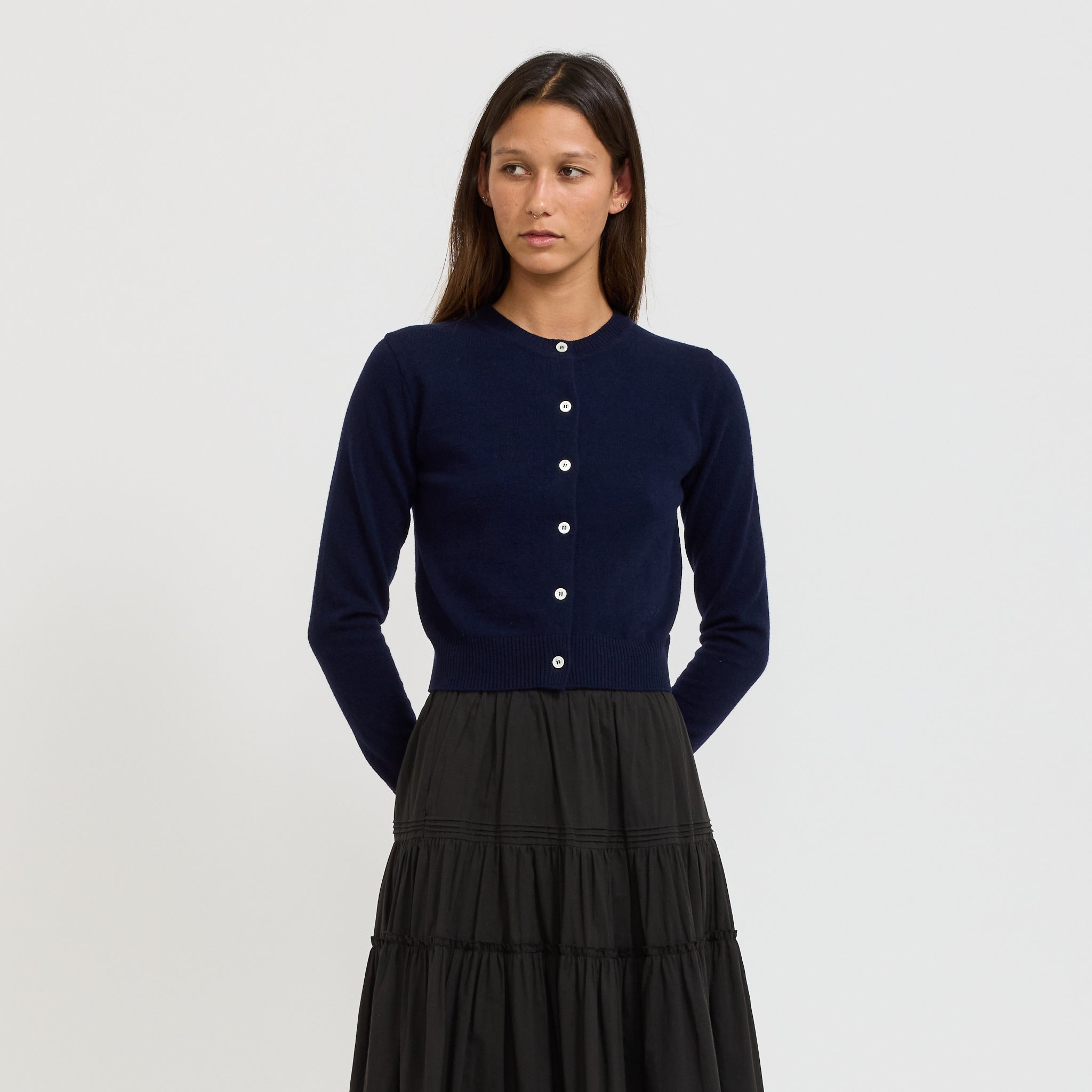 Essential Crewneck Knit Cardigan Navy