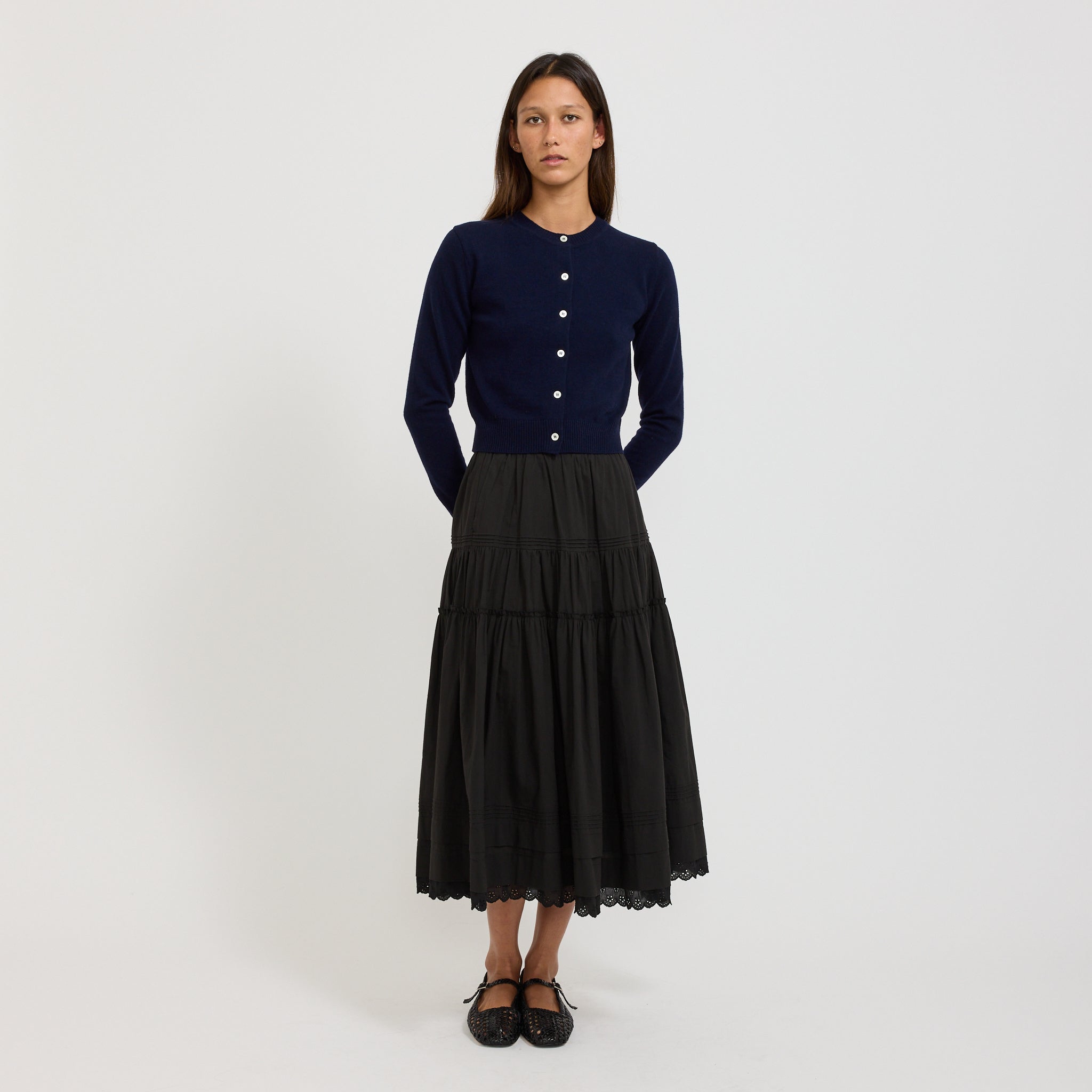 Essential Crewneck Knit Cardigan Navy