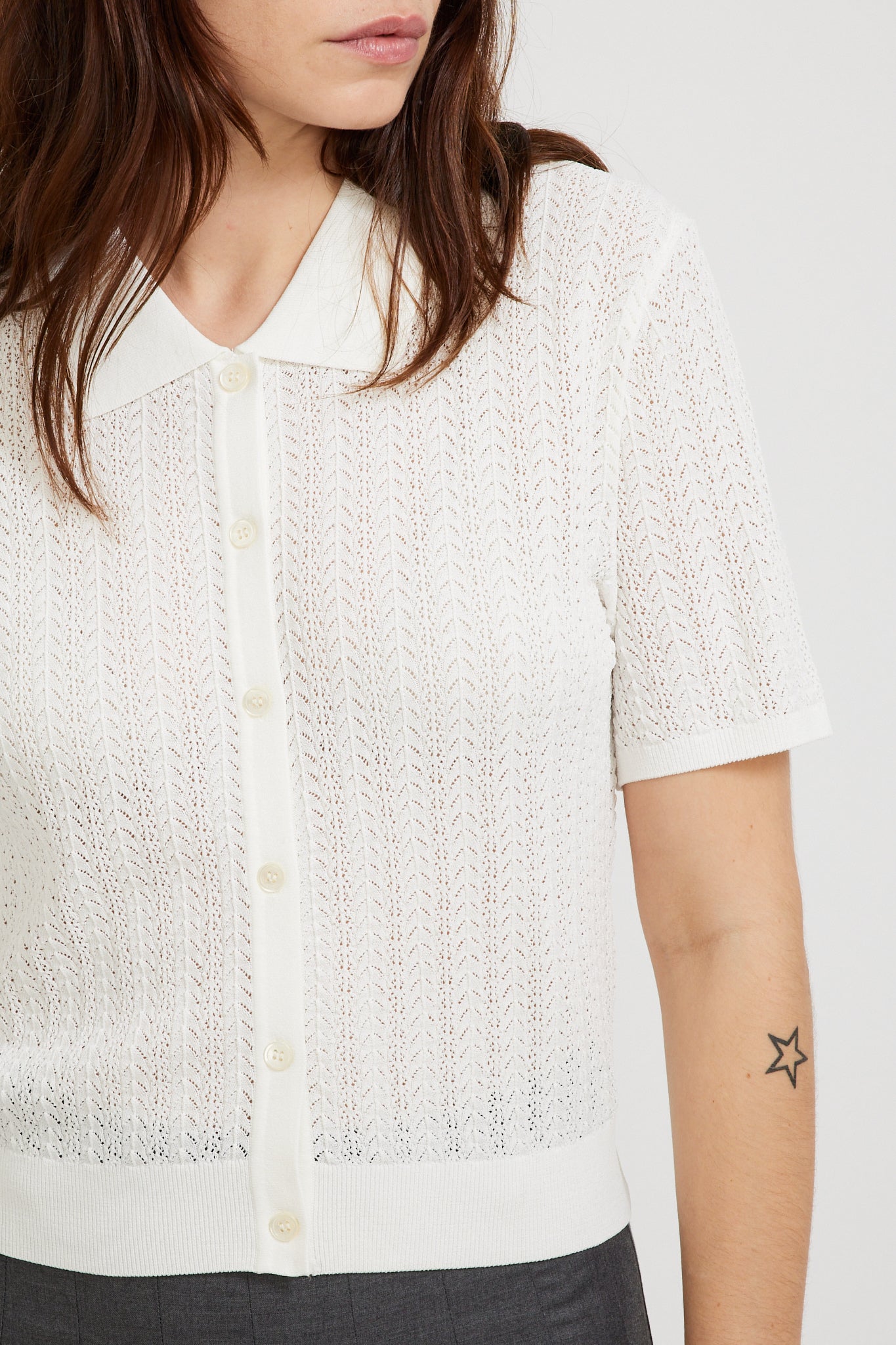 Dunst | Open Collar Crochet Knit White | Maplestore