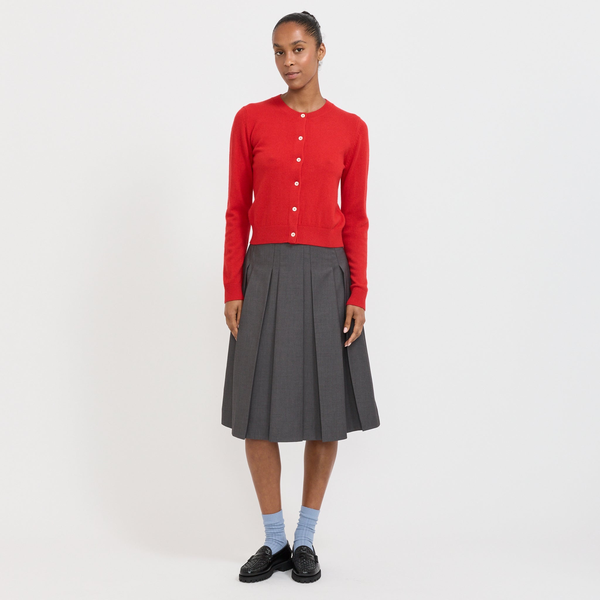 Essential Crewneck Knit Cardigan Tomato Red