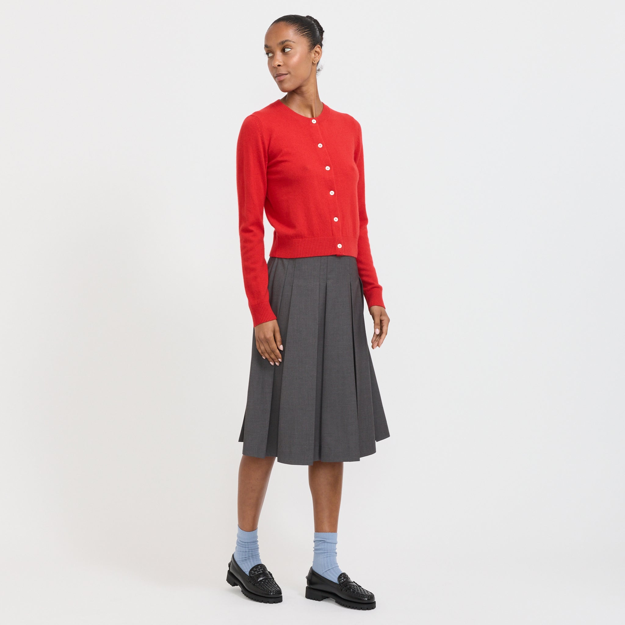 Essential Crewneck Knit Cardigan Tomato Red