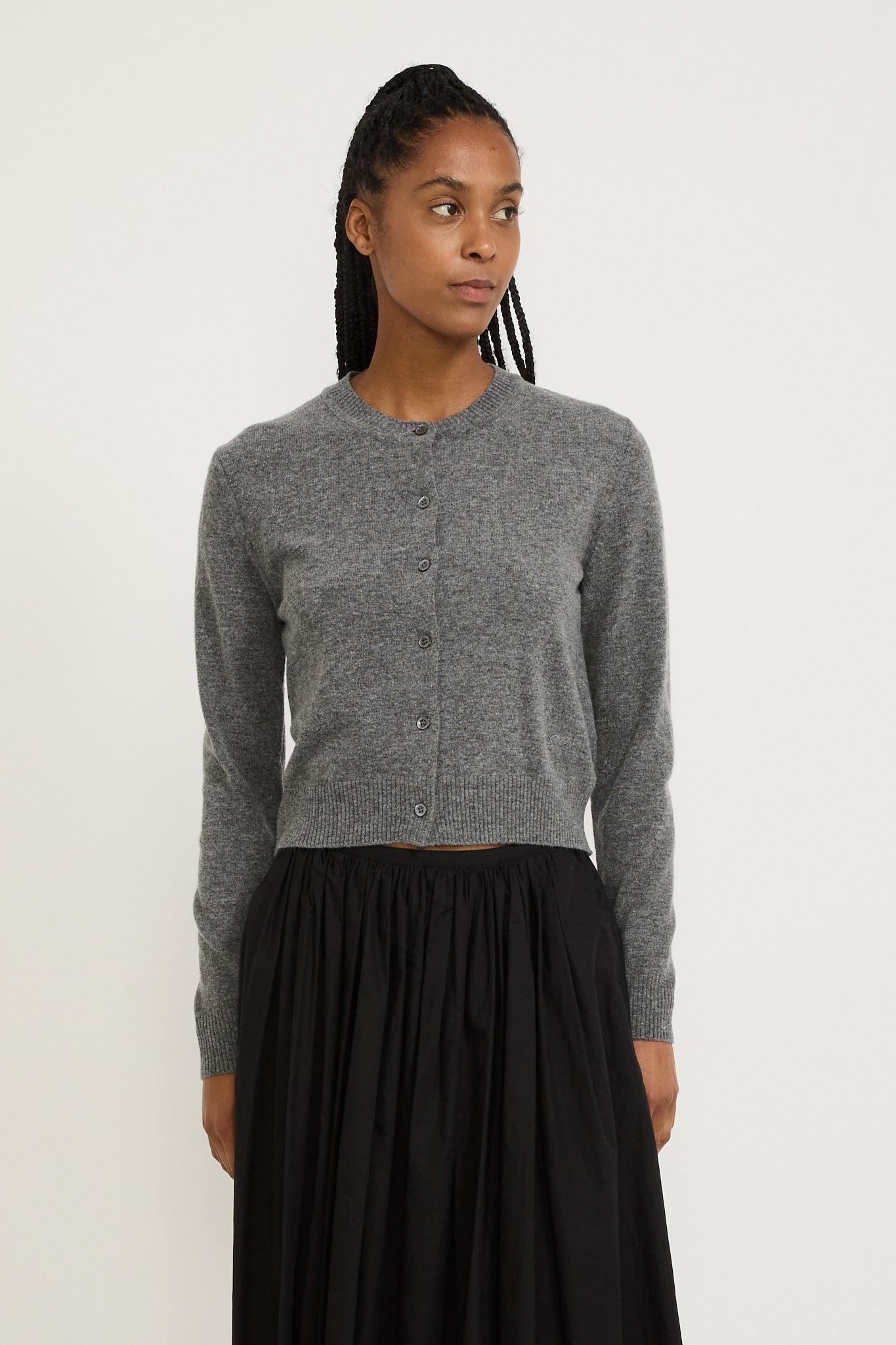 Essential Crewneck Knit Cardigan Melange Grey