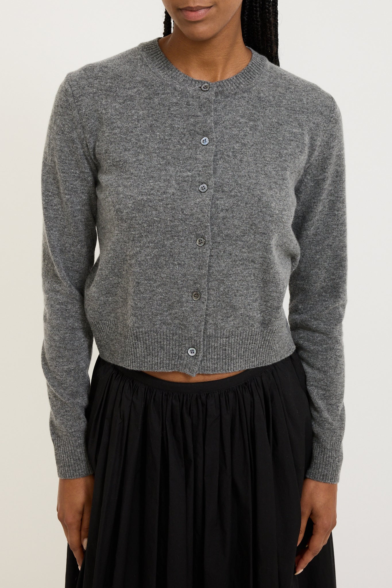 Essential Crewneck Knit Cardigan Melange Grey