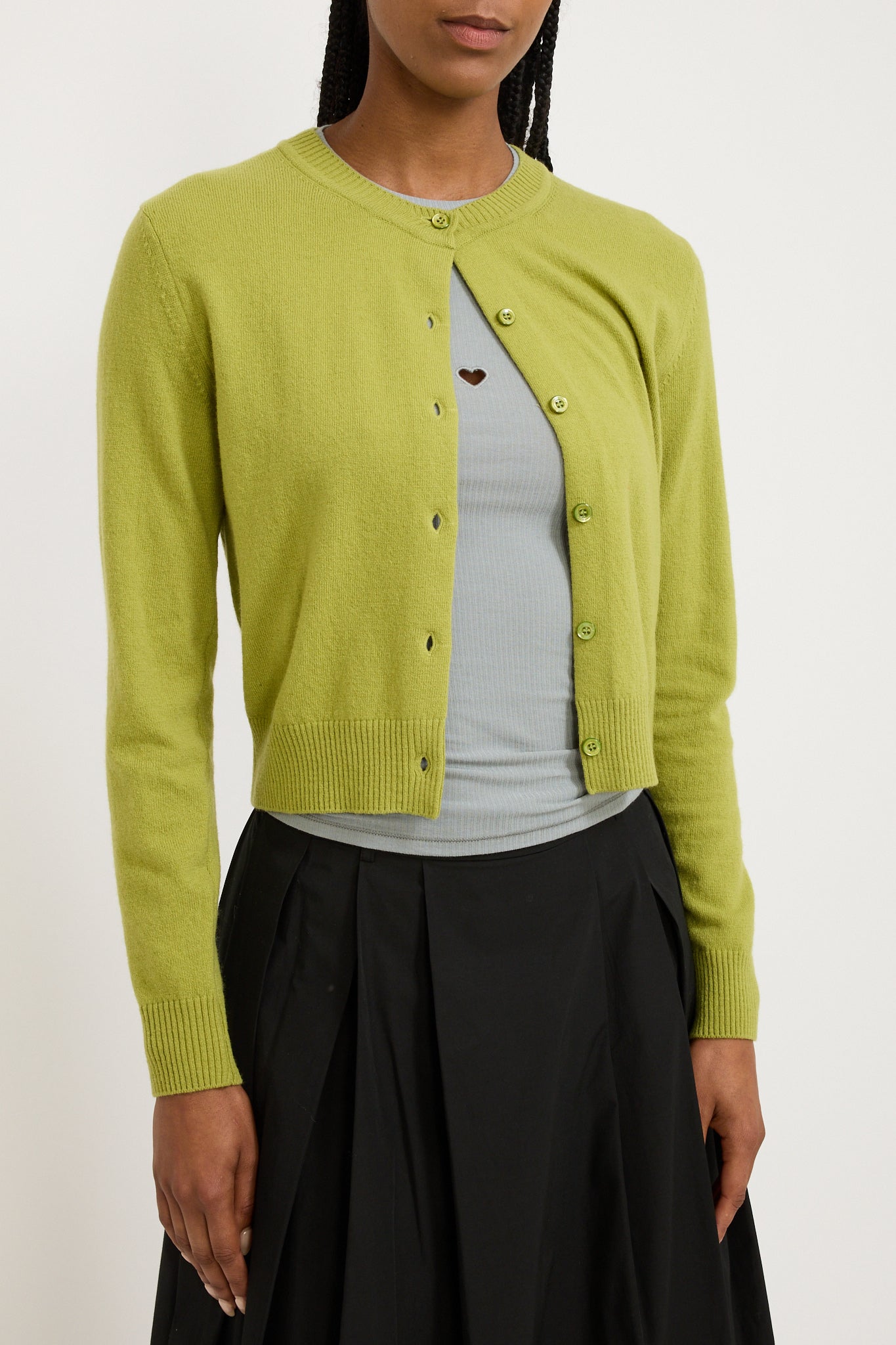 Essential Crewneck Knit Cardigan Olive Green