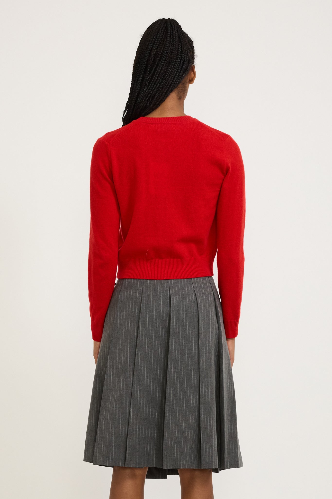 Essential Crewneck Knit Cardigan Red