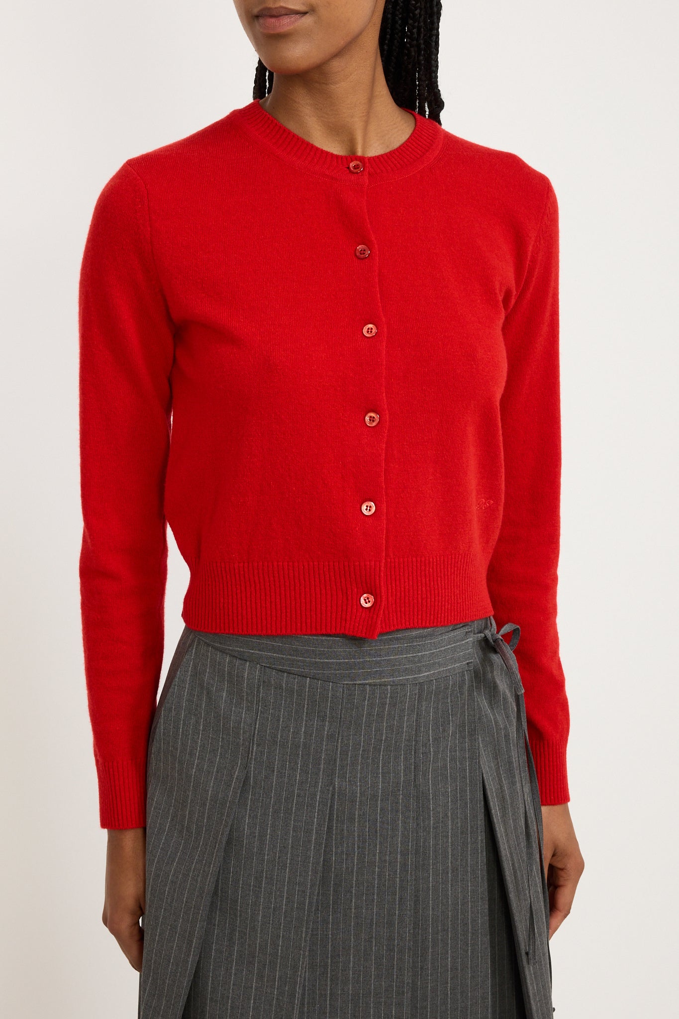 Essential Crewneck Knit Cardigan Red