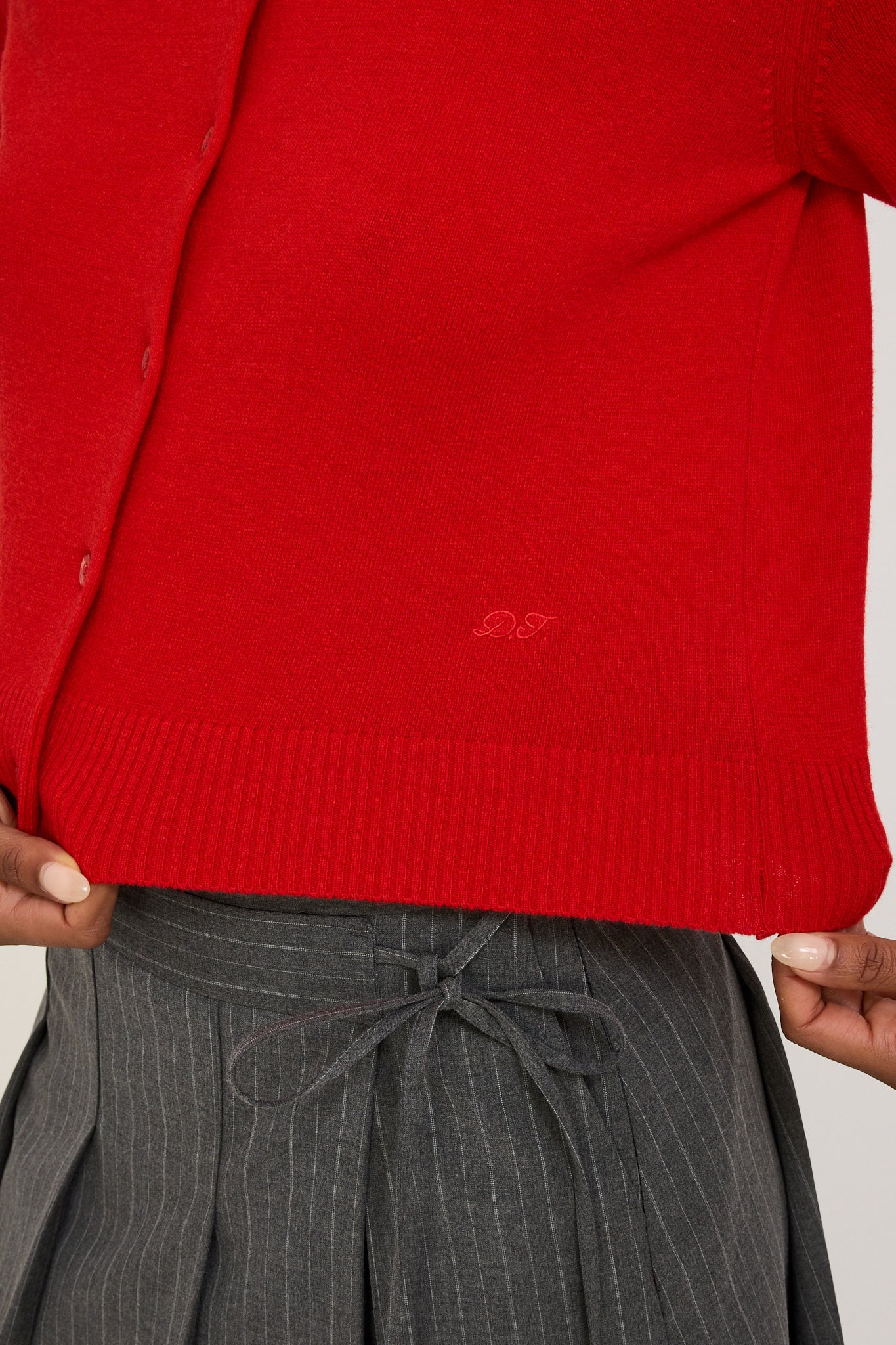 Essential Crewneck Knit Cardigan Red