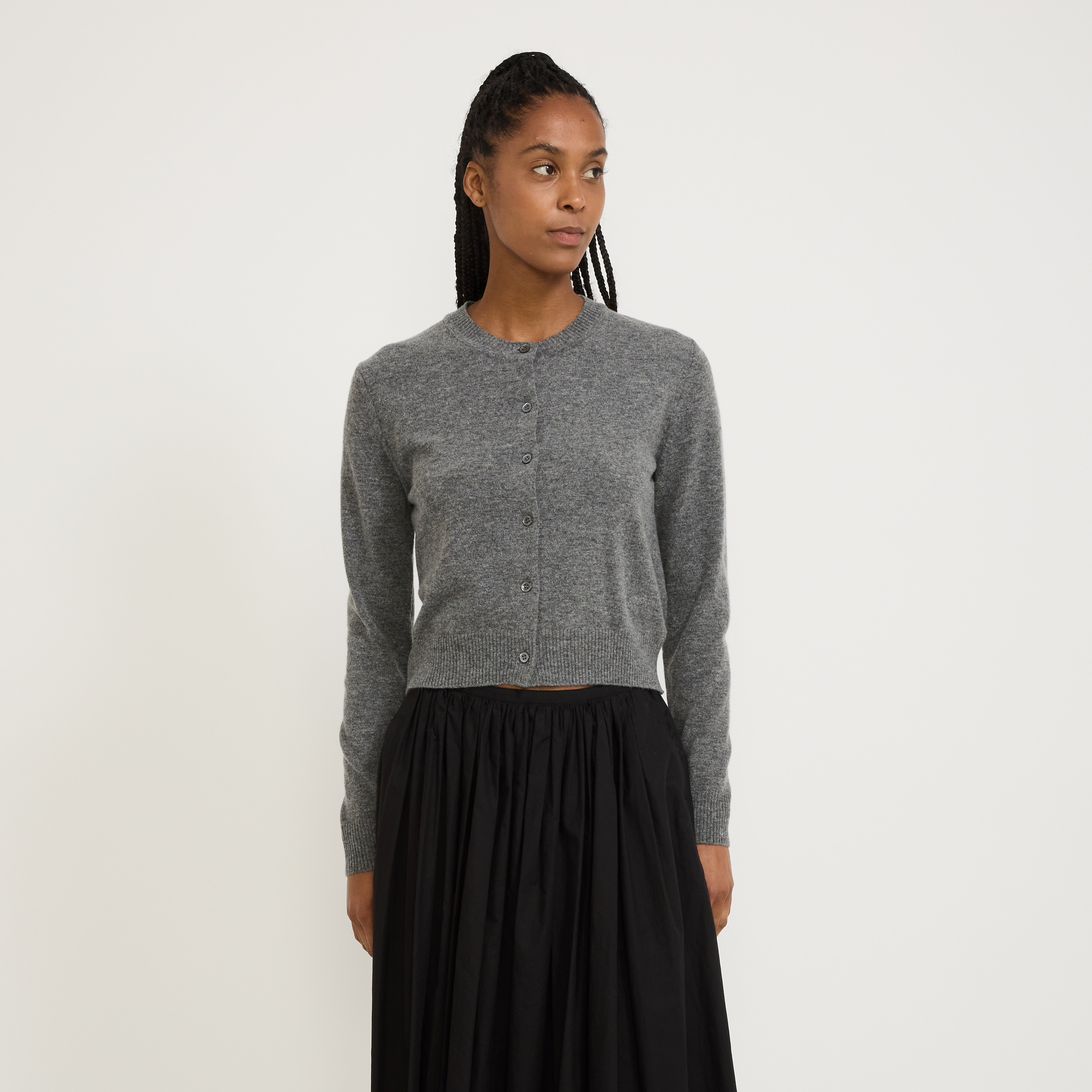 Essential Crewneck Knit Cardigan Melange Grey