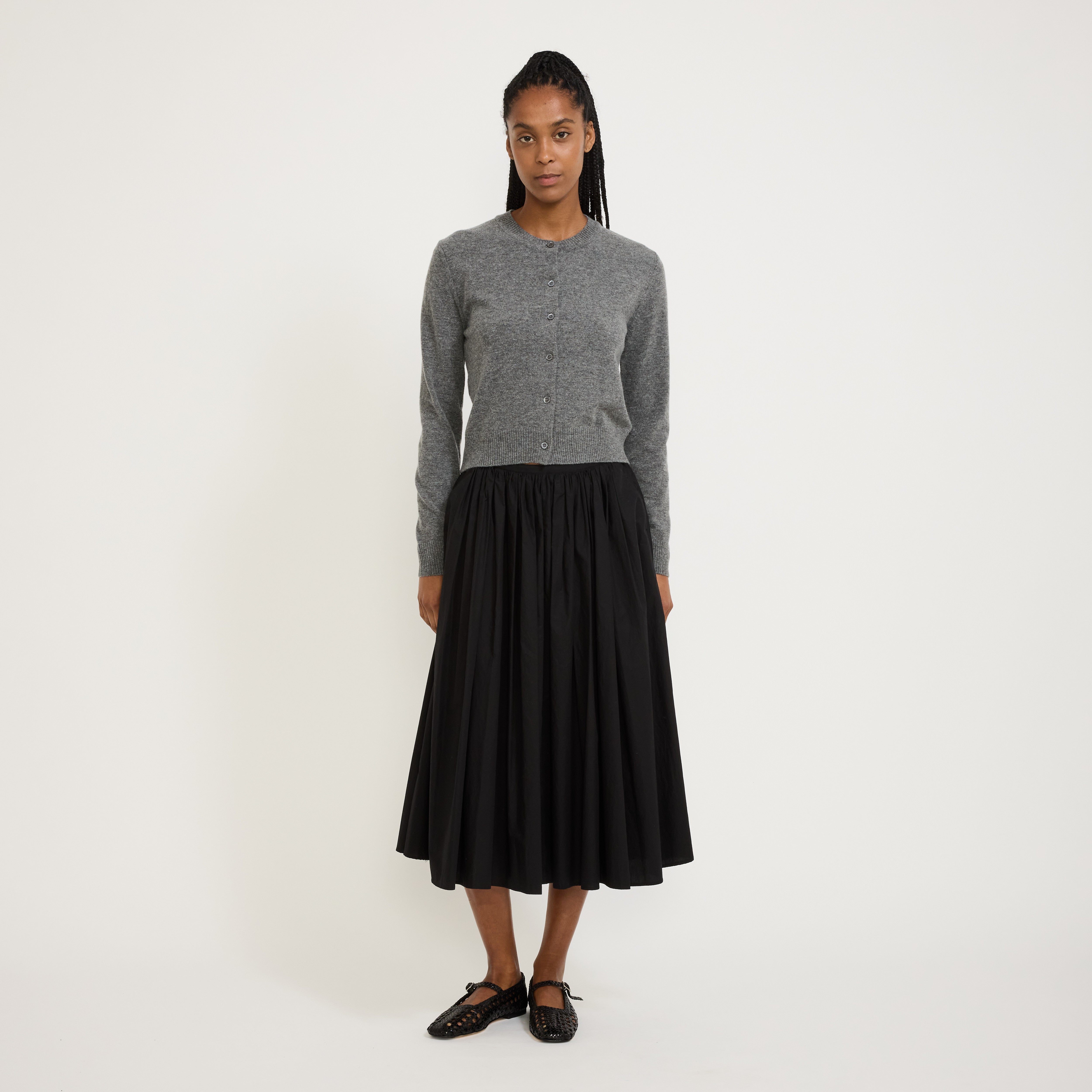 Essential Crewneck Knit Cardigan Melange Grey