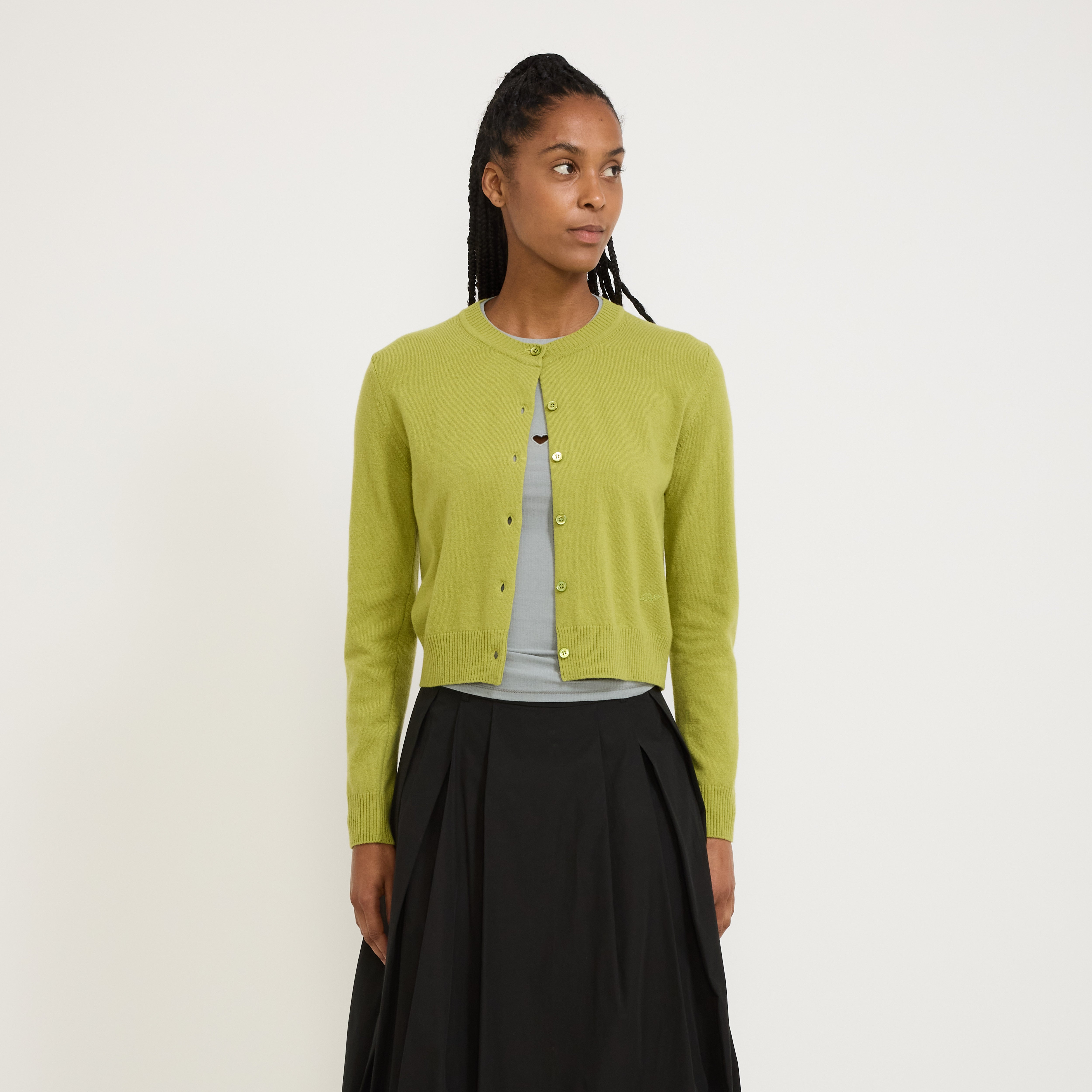 Essential Crewneck Knit Cardigan Olive Green