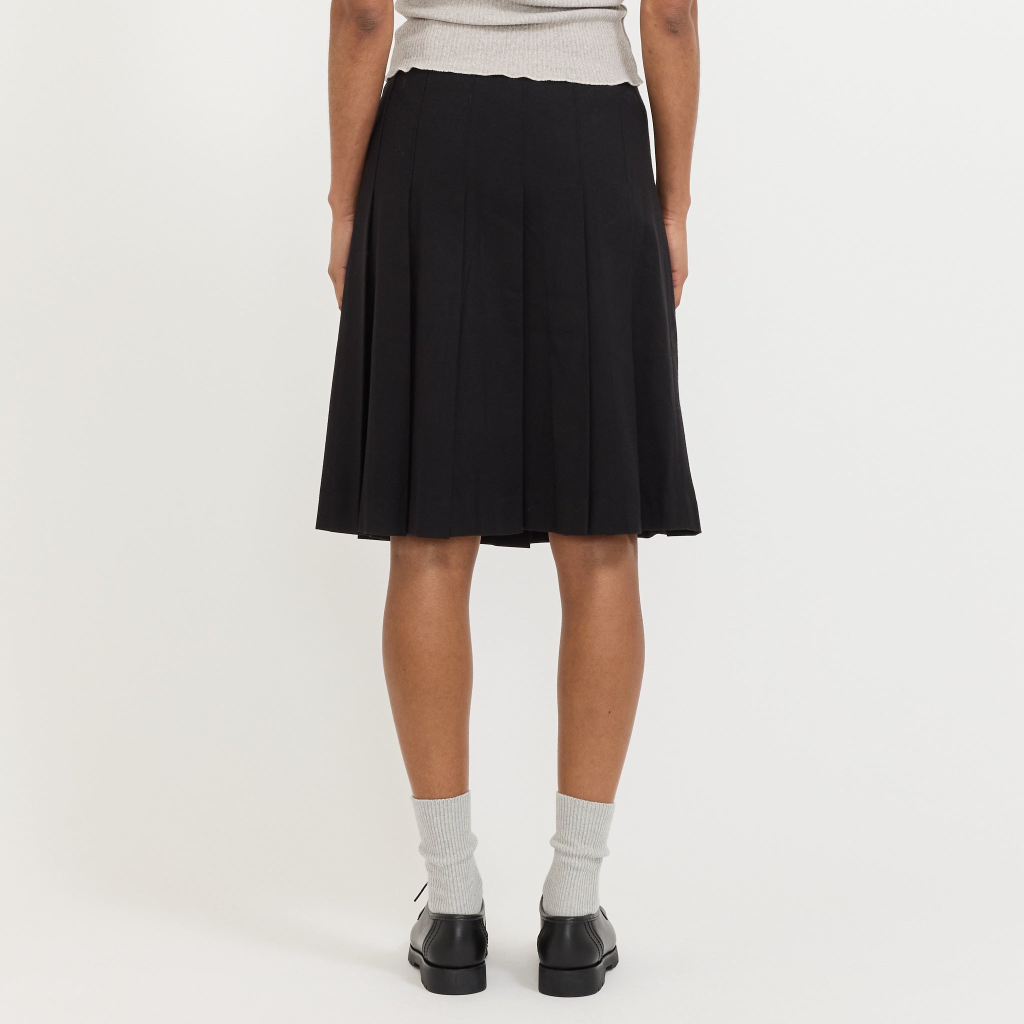 Flannel Pleats Midi Skirt Black