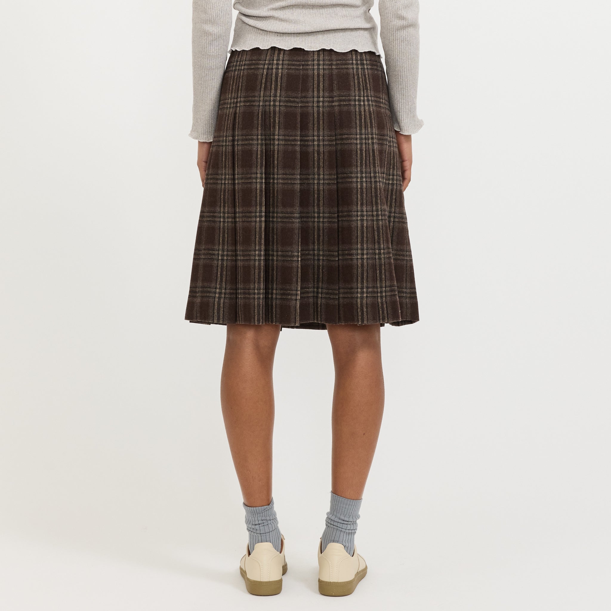 Flannel Pleats Midi Skirt Brown Check