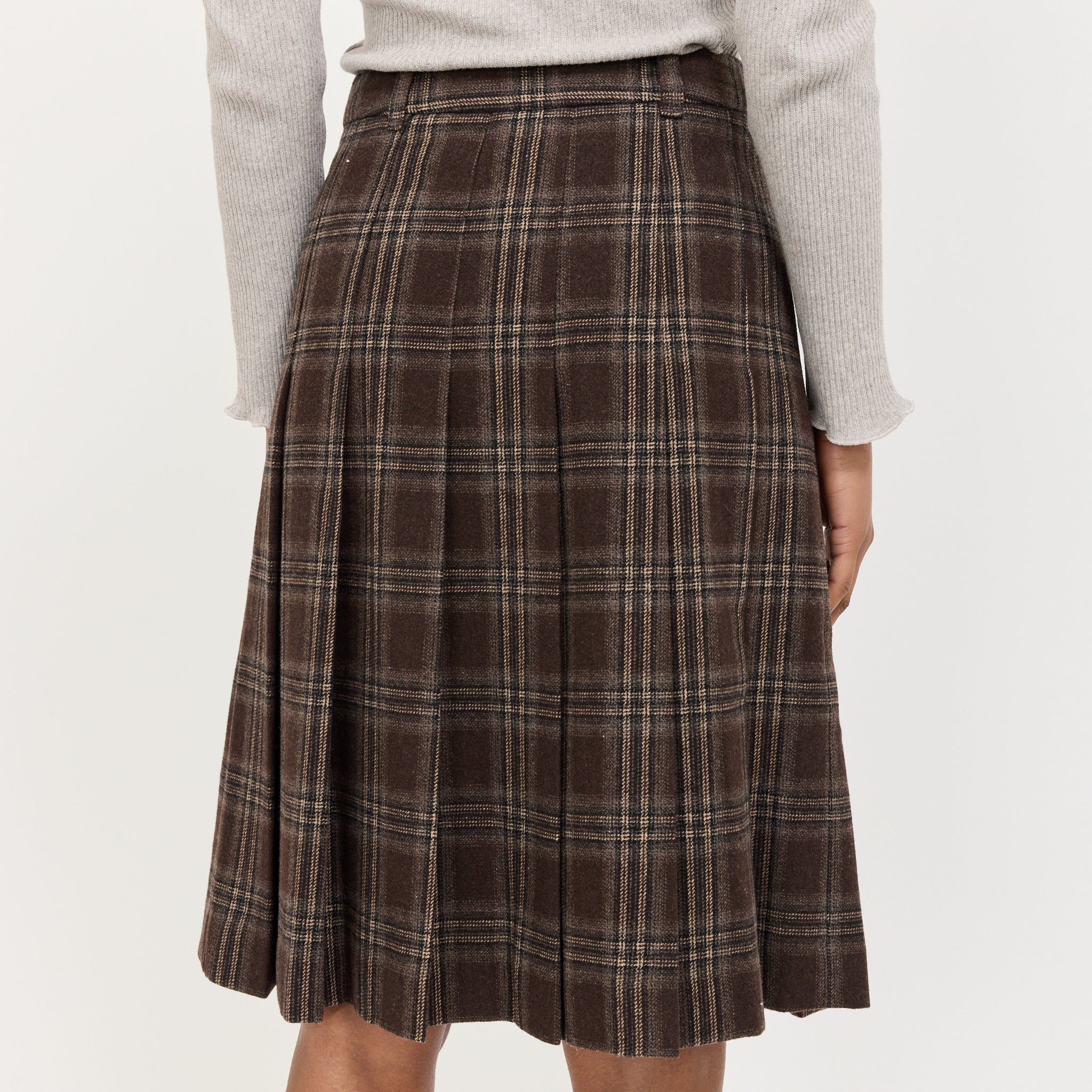 Flannel Pleats Midi Skirt Brown Check