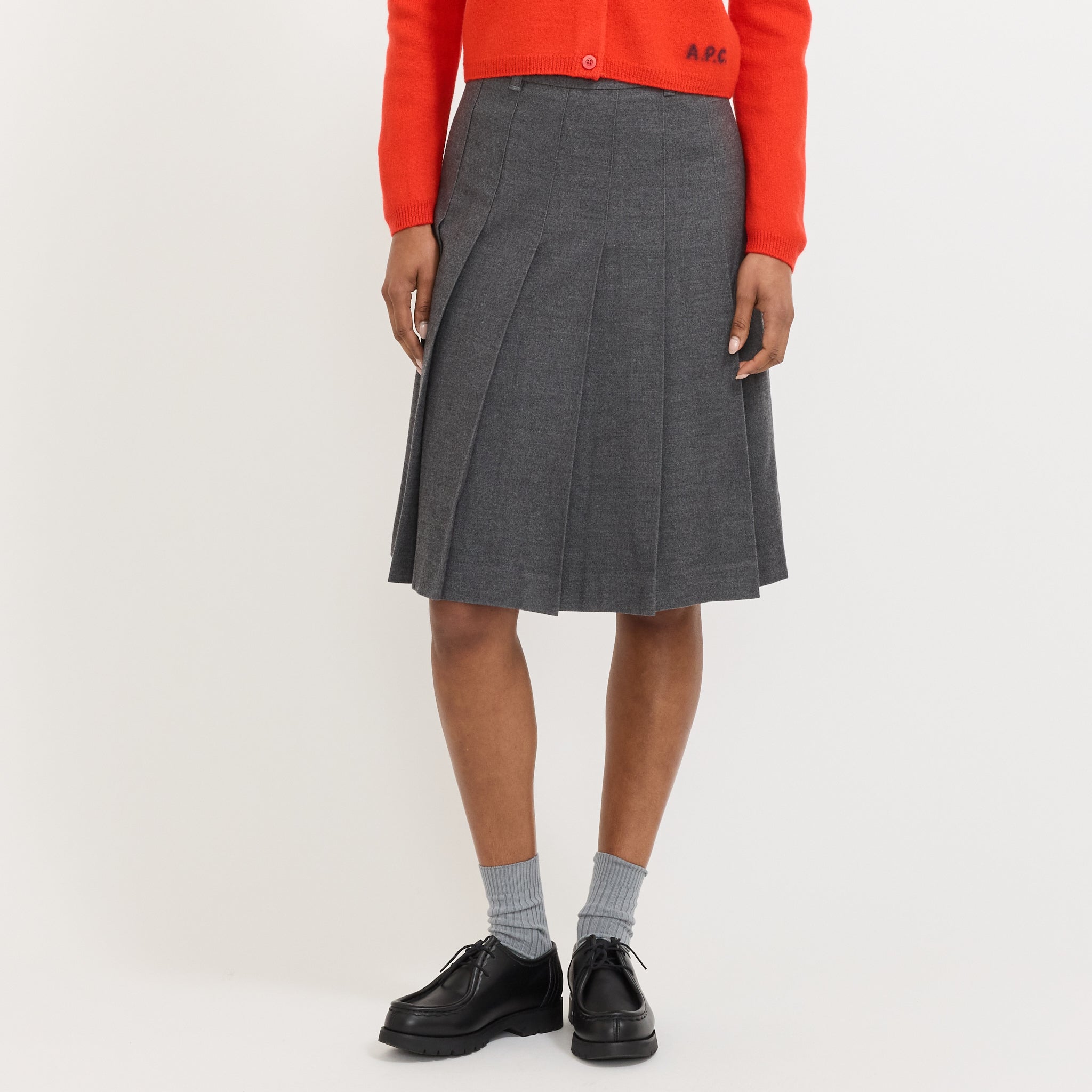 Flannel Pleats Midi Skirt Melange Grey