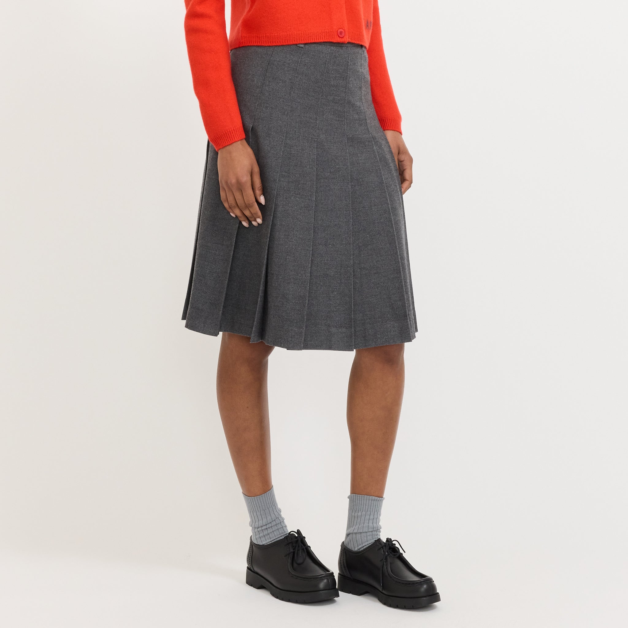 Flannel Pleats Midi Skirt Melange Grey
