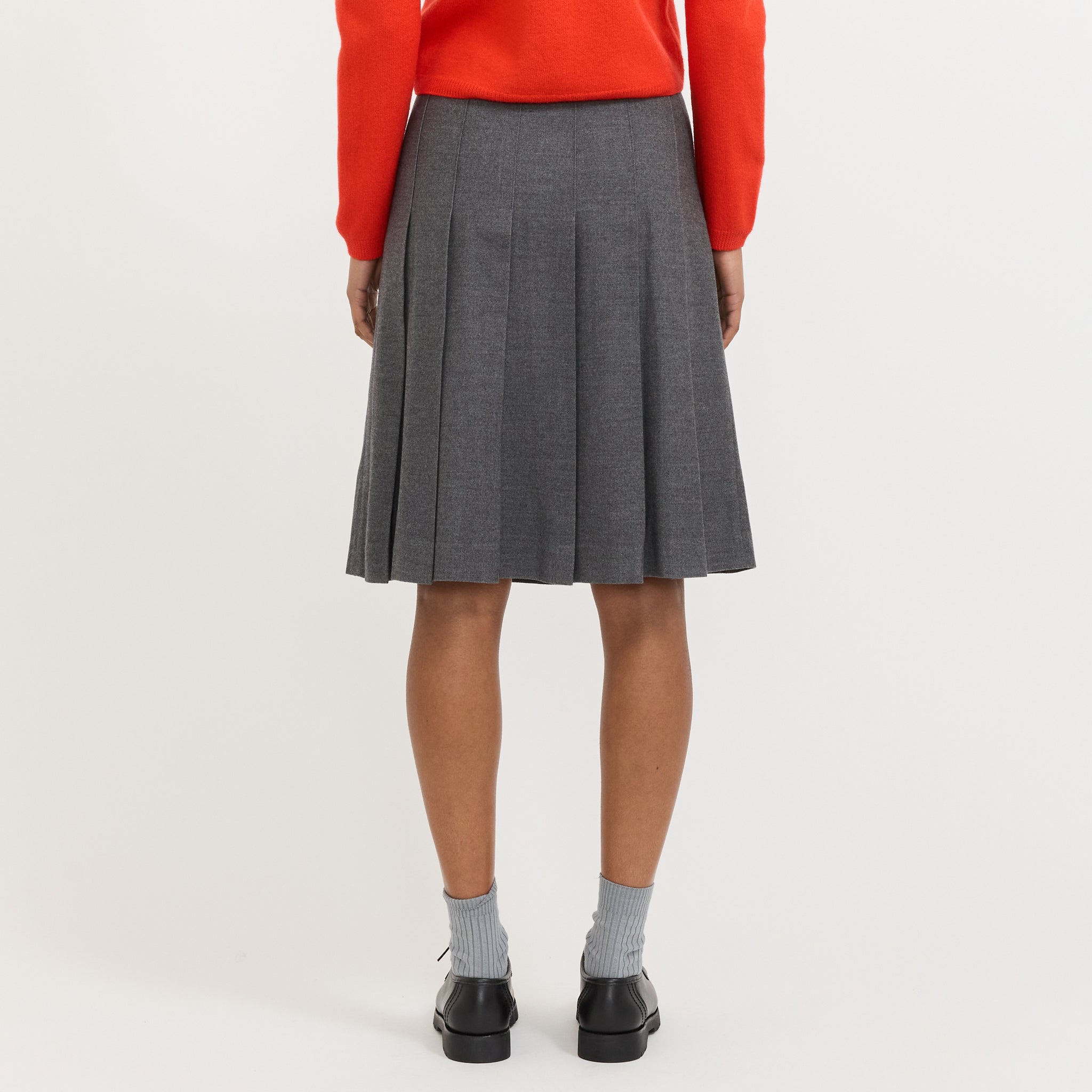 Flannel Pleats Midi Skirt Melange Grey