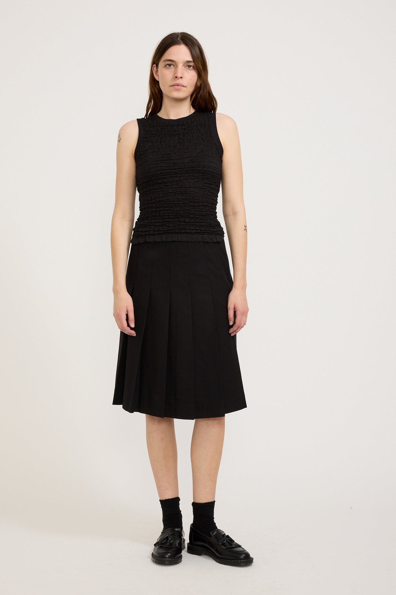 Dunst | Flannel Pleats Midi Skirt Black | Maplestore