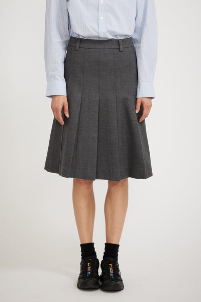 Dunst | Flannel Pleat Midi Skirt Melange Grey | Maplestore