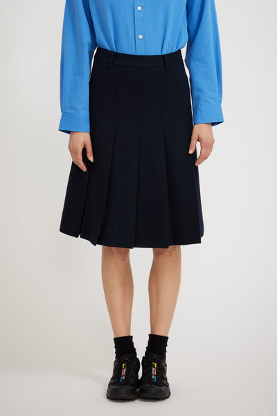 Dunst | Flannel Pleat Midi Skirt Navy | Maplestore