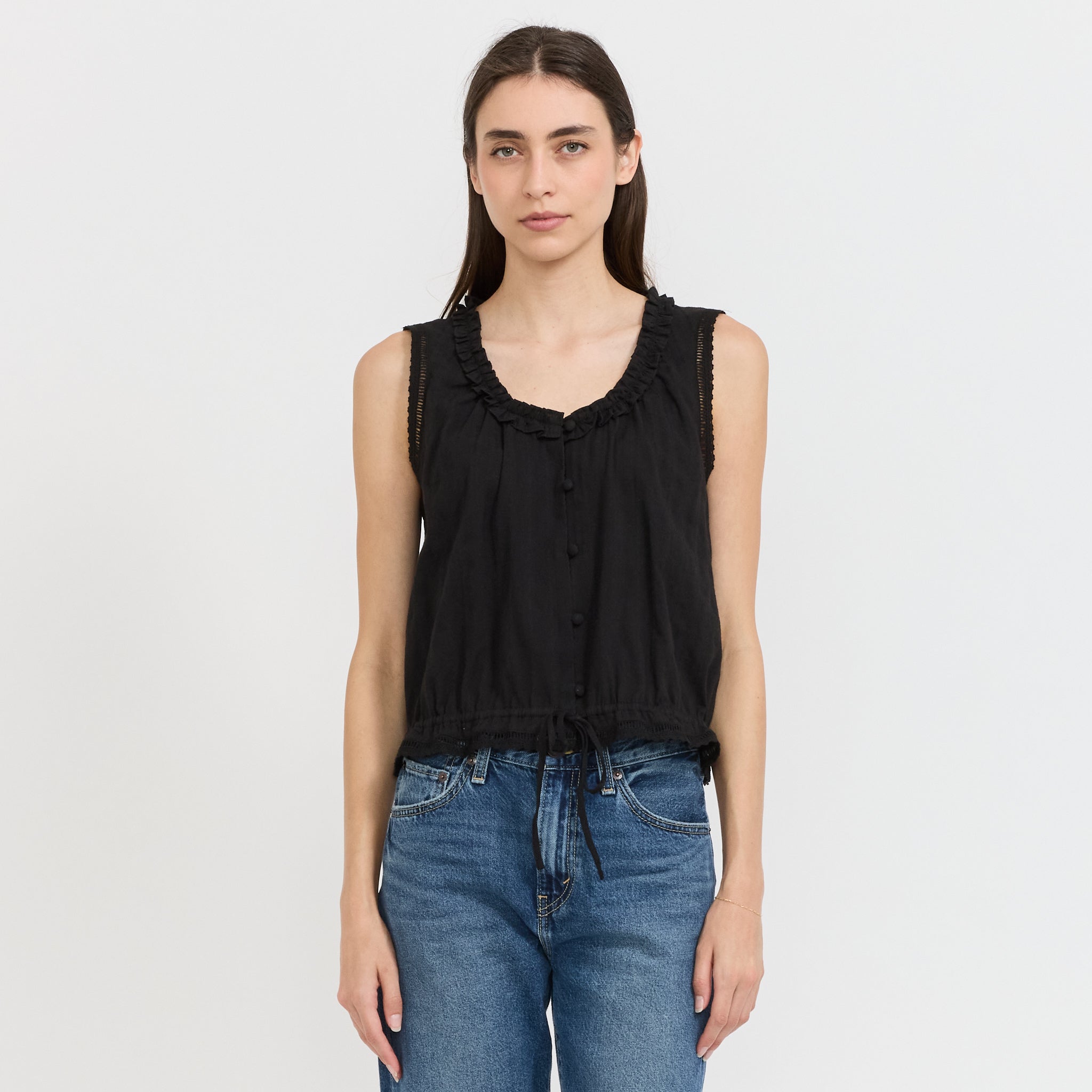 Frilled Sleeveless Blouse Black