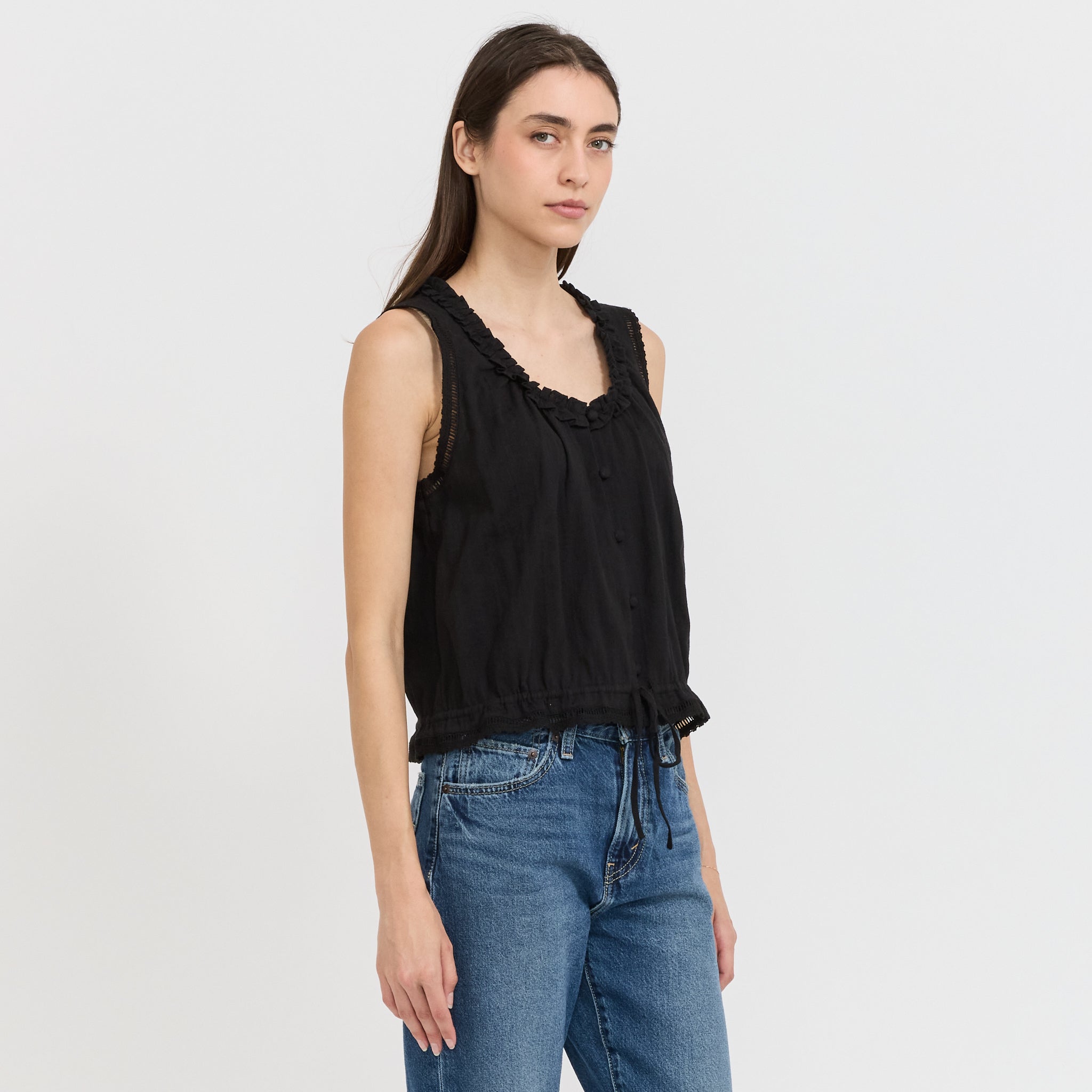 Frilled Sleeveless Blouse Black