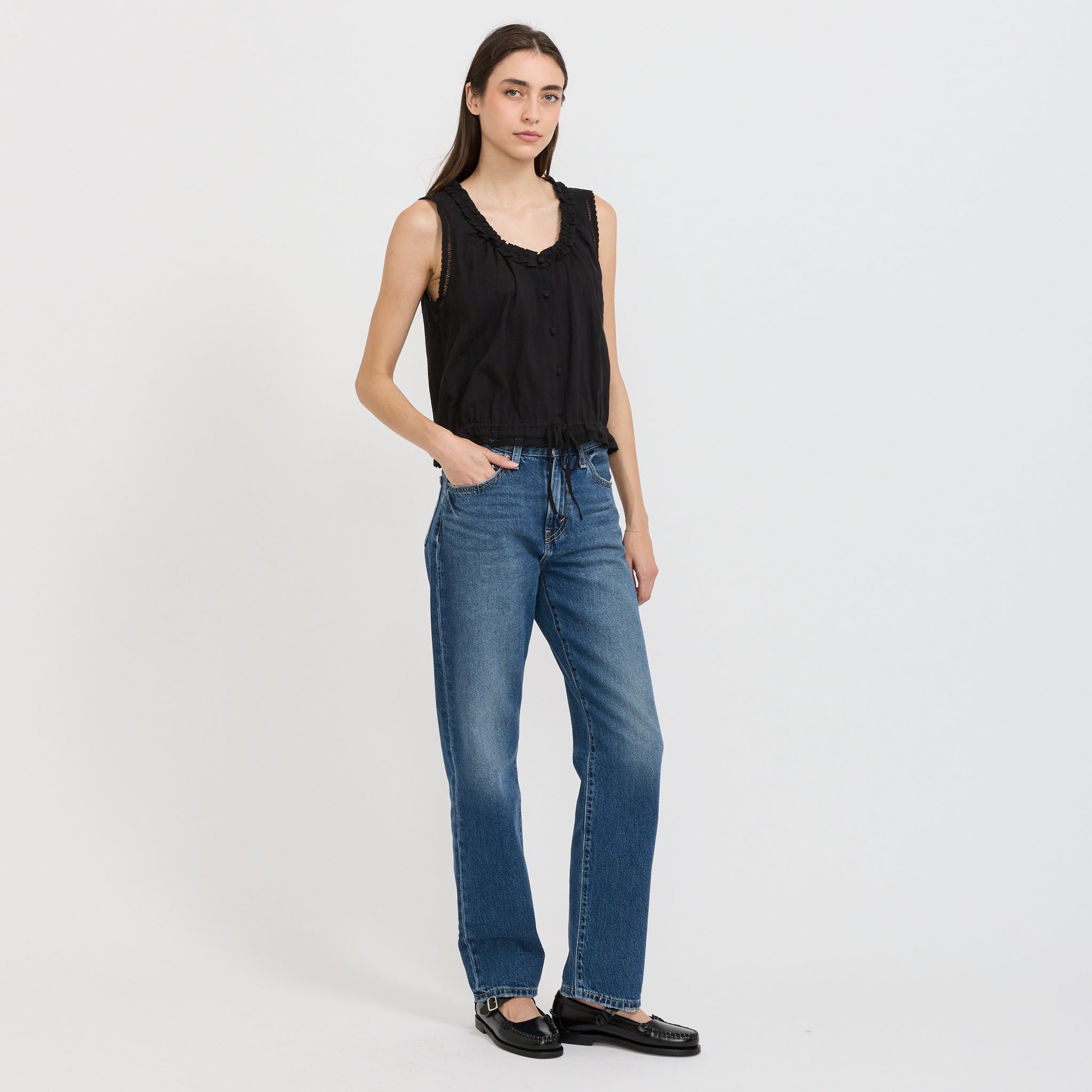 Frilled Sleeveless Blouse Black