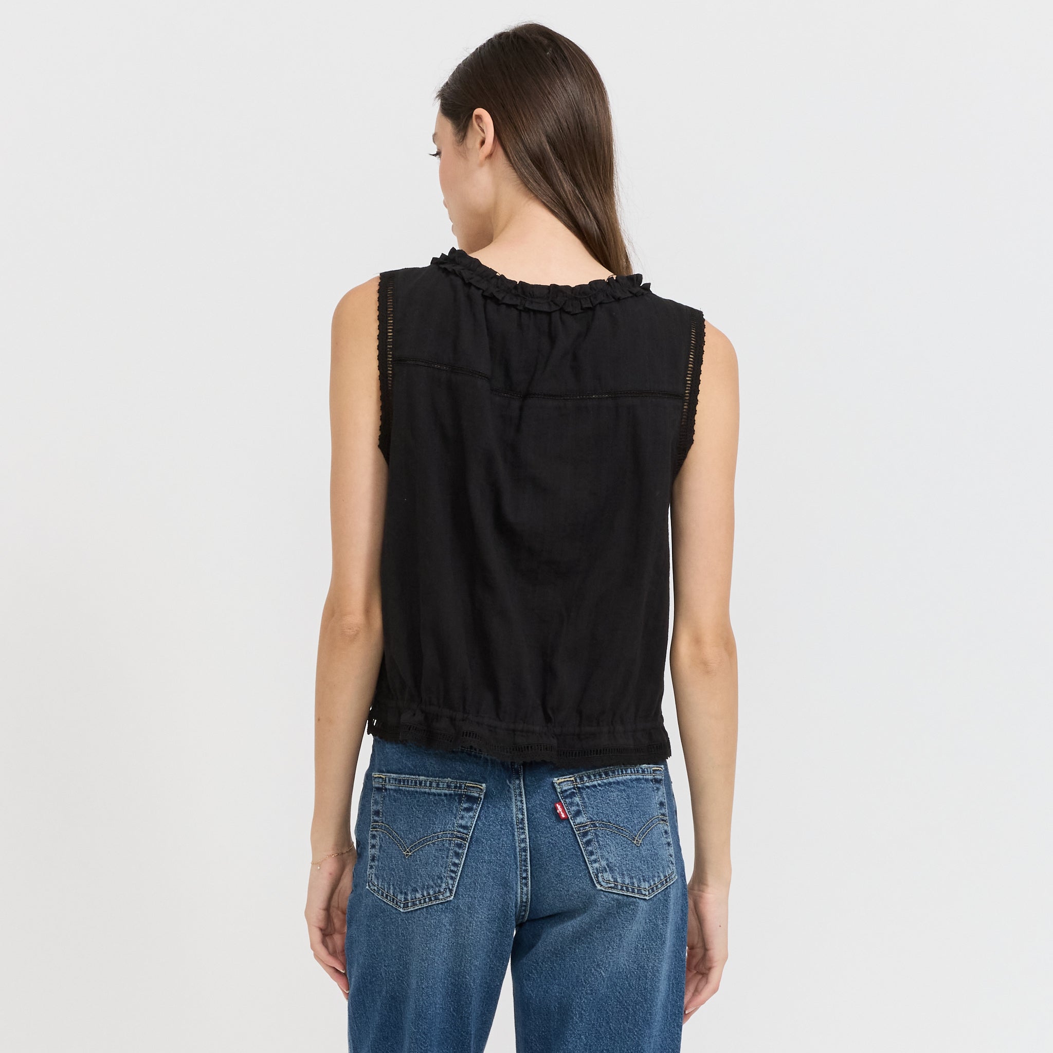 Frilled Sleeveless Blouse Black