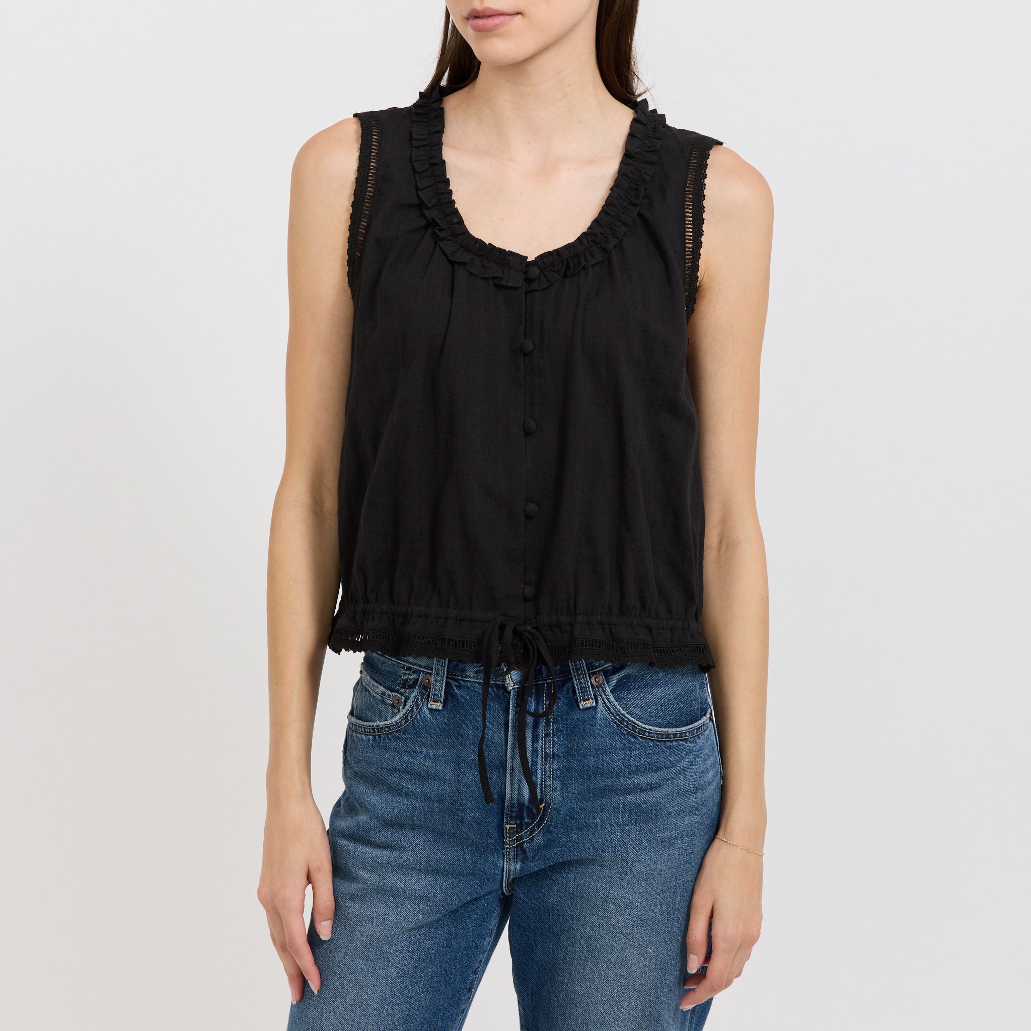 Frilled Sleeveless Blouse Black