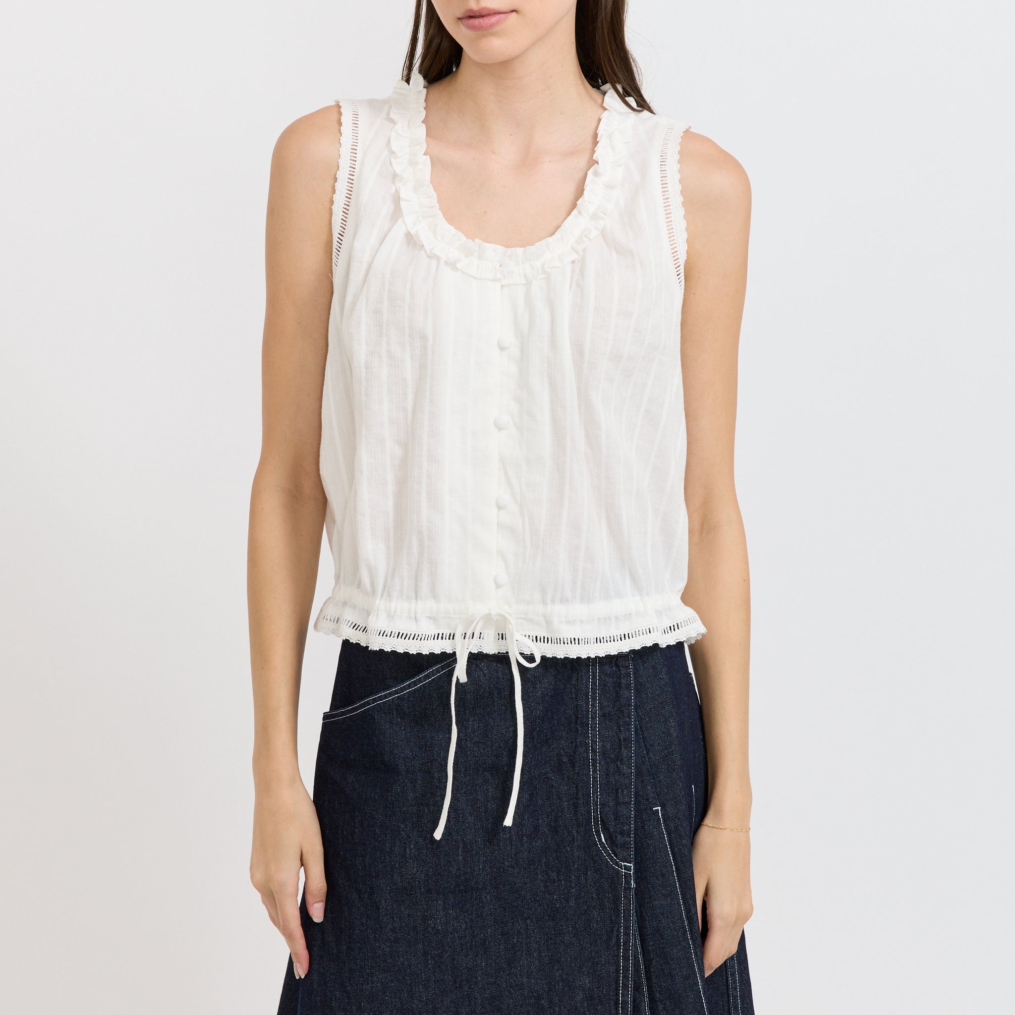 Frilled Sleeveless Blouse White