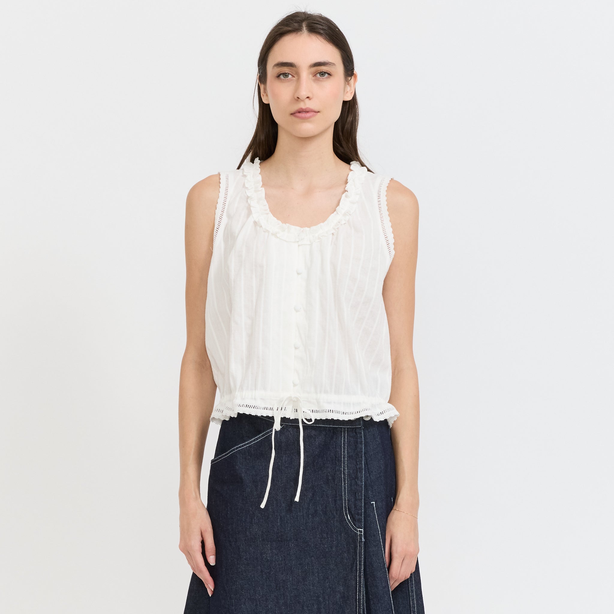 Frilled Sleeveless Blouse White