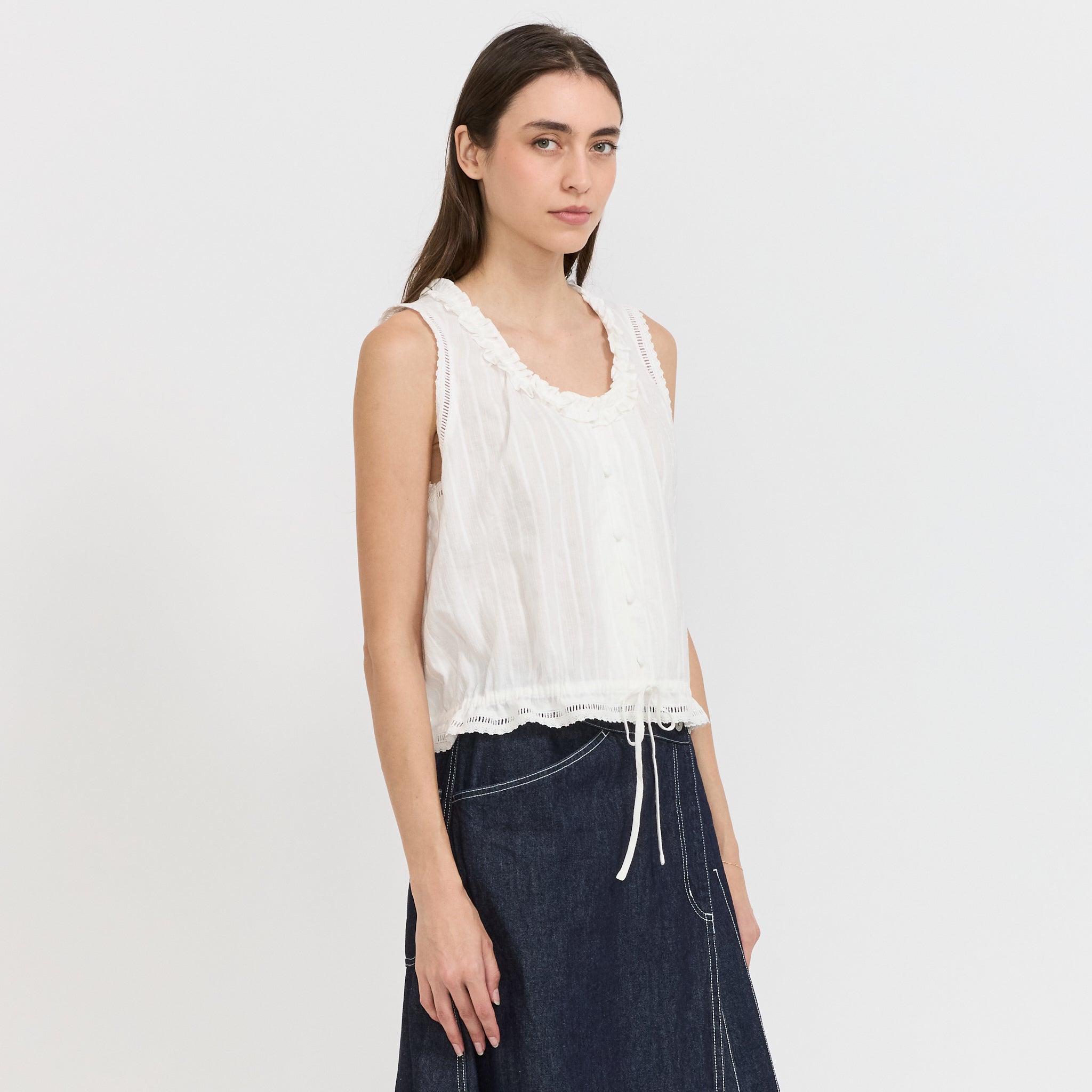 Frilled Sleeveless Blouse White