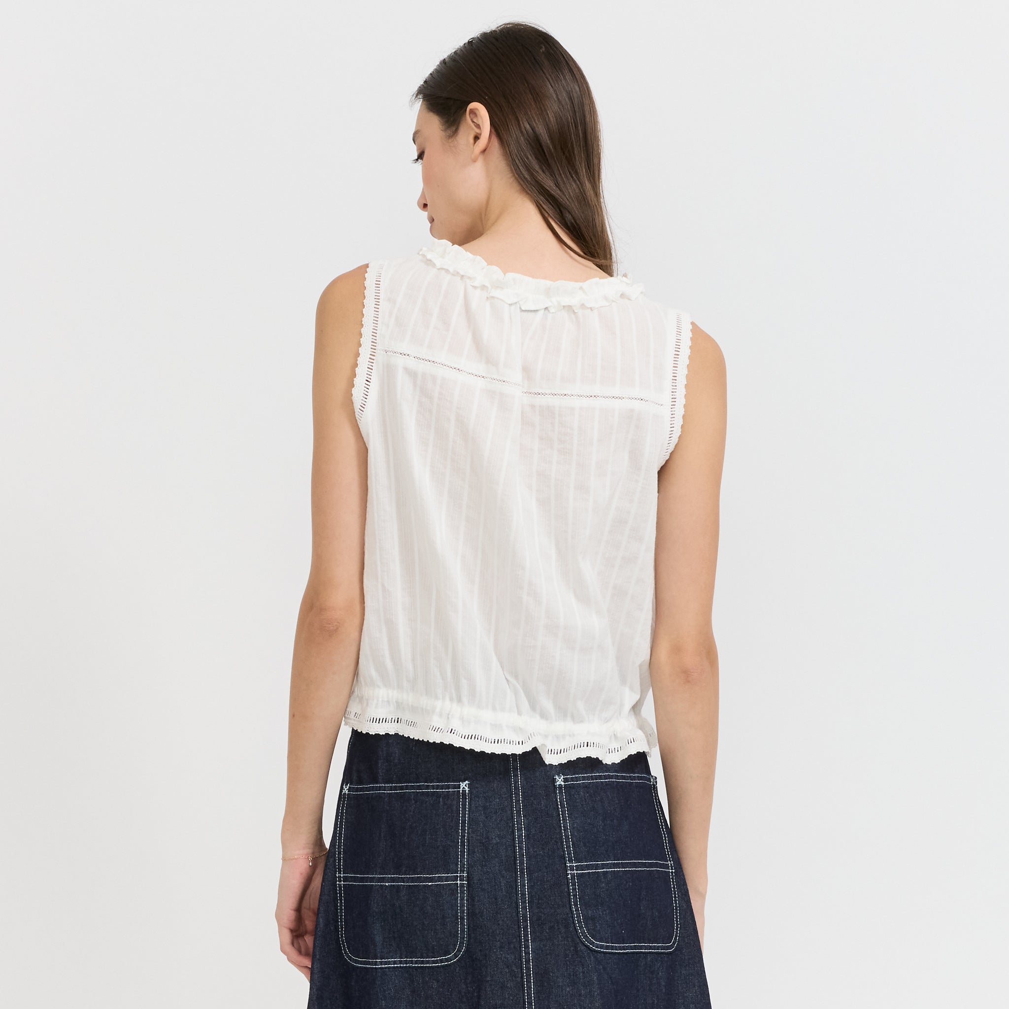 Frilled Sleeveless Blouse White
