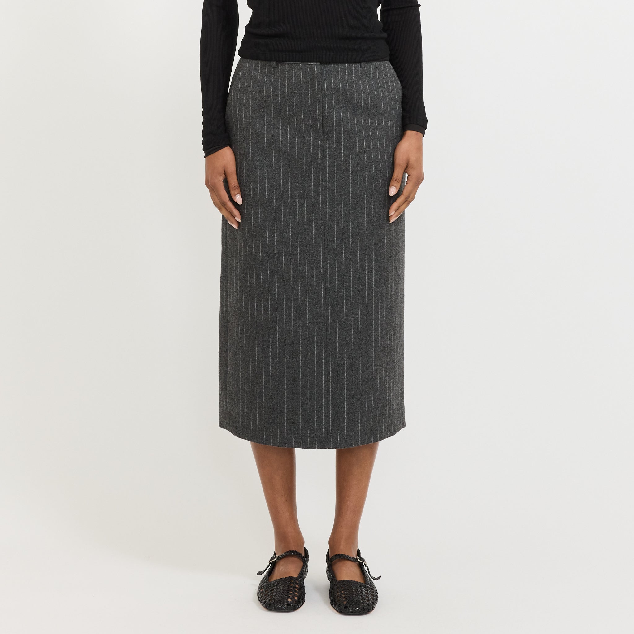 H-Line Long Skirt Grey Stripe