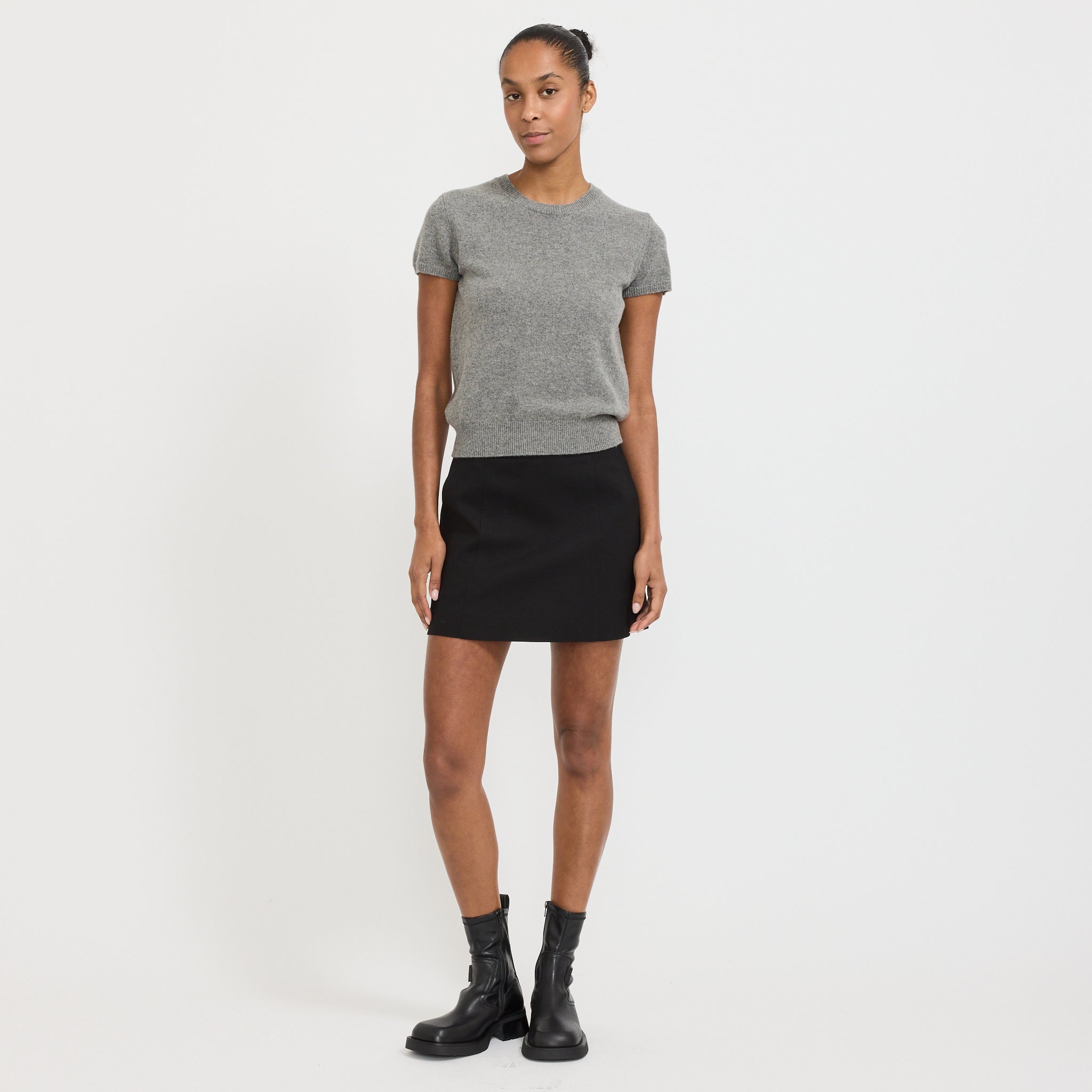 Dunst | Half Sleeve Knit Top Melange Grey | Maplestore