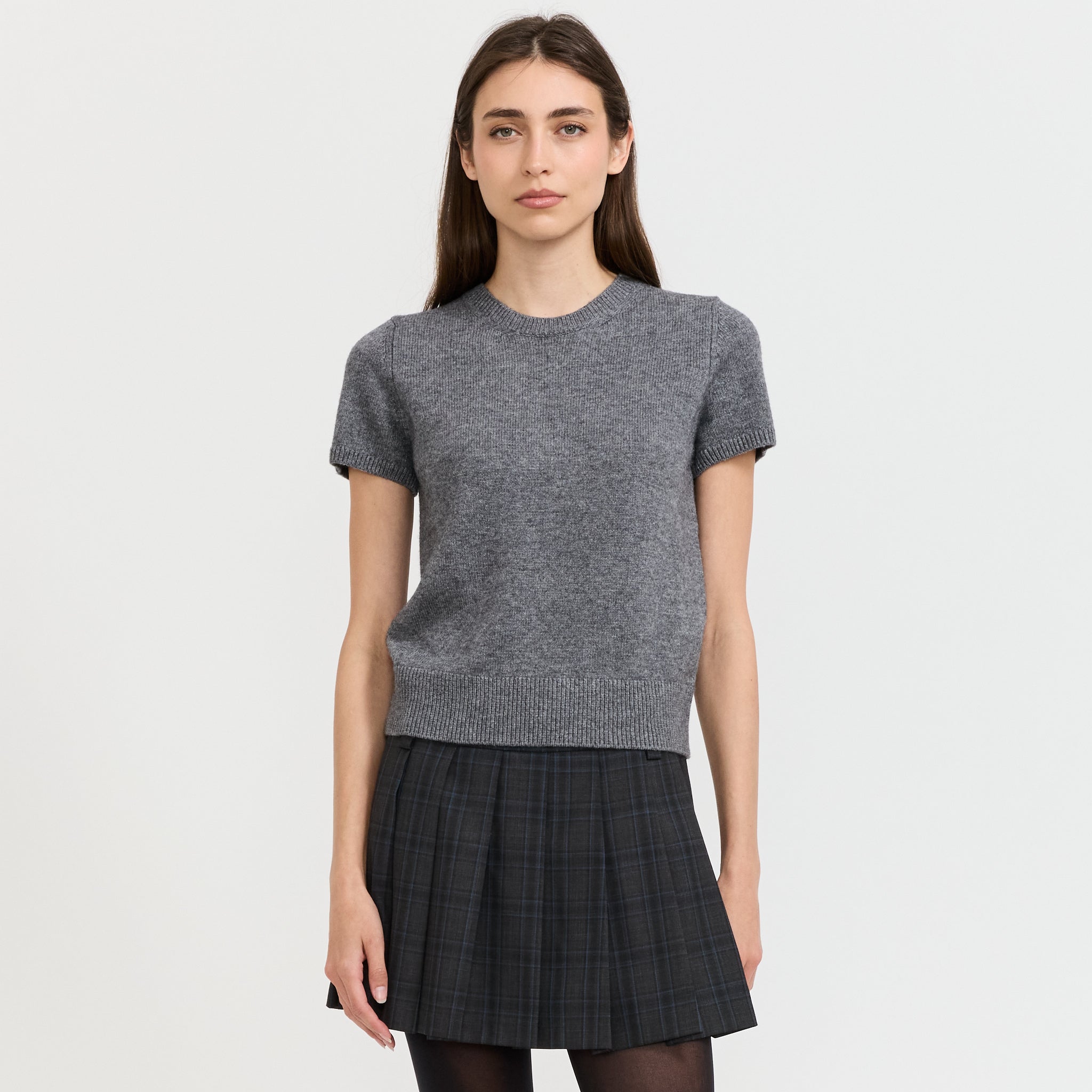 Half Sleeve Knit Top Melange Grey
